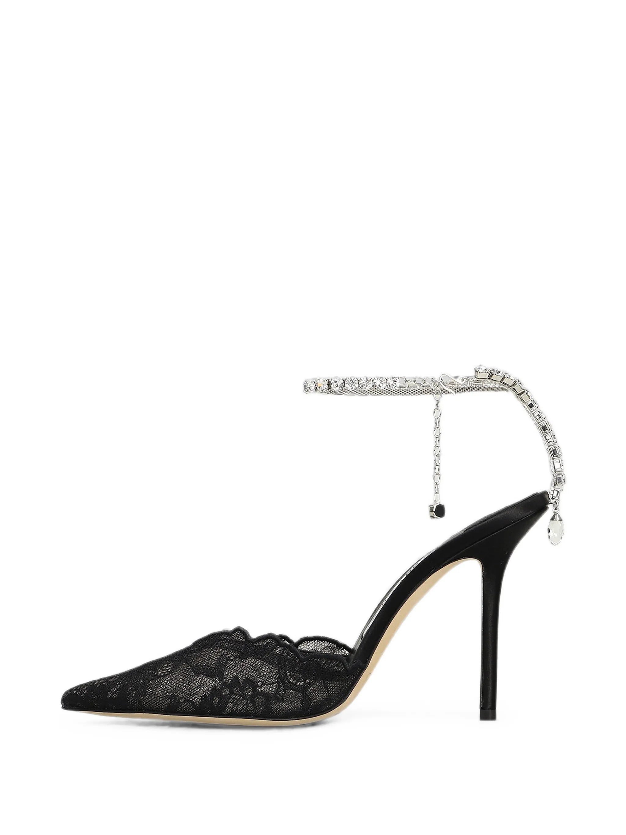 Saeda crystal-embellished lace pumps