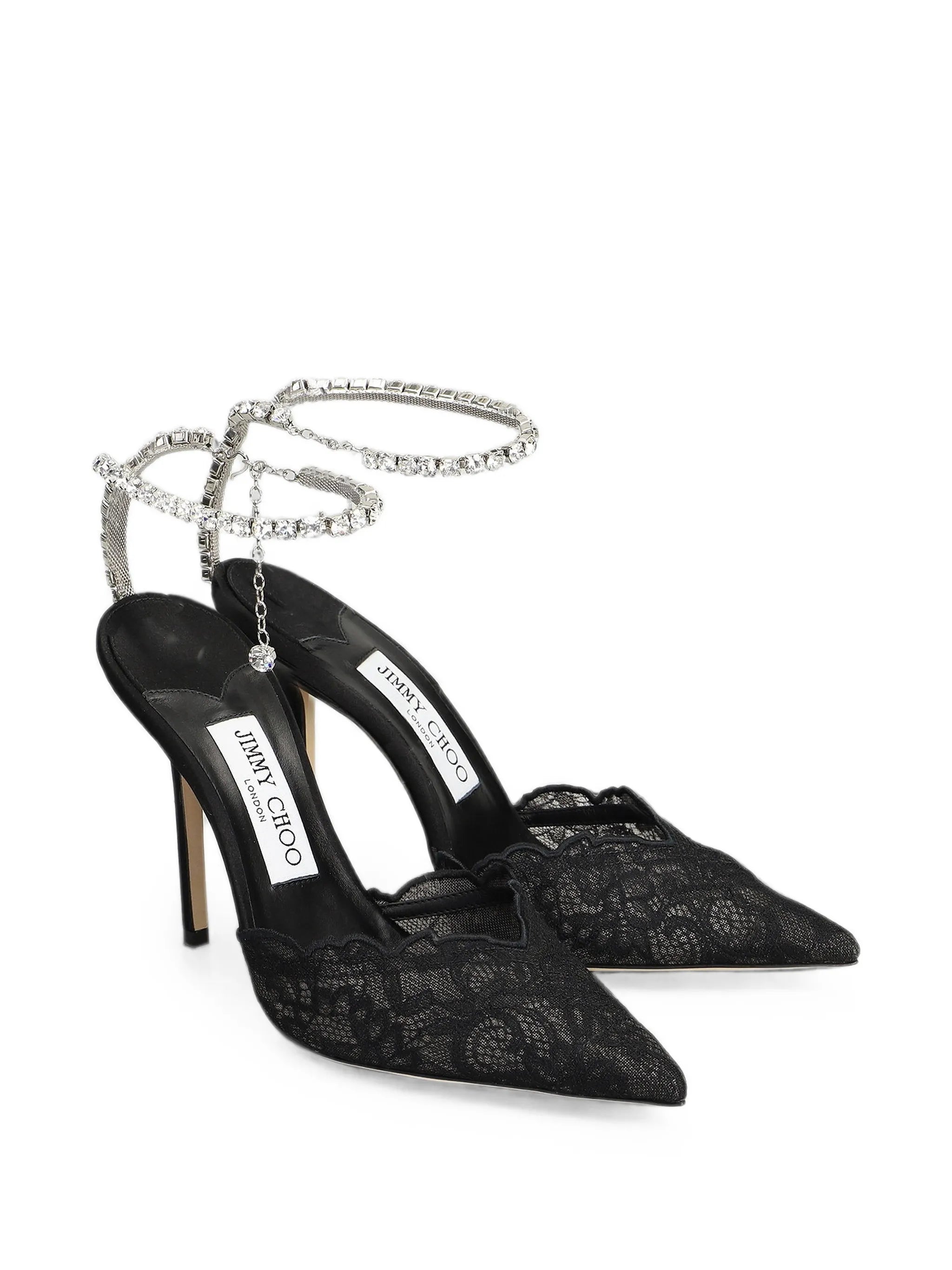 Saeda crystal-embellished lace pumps