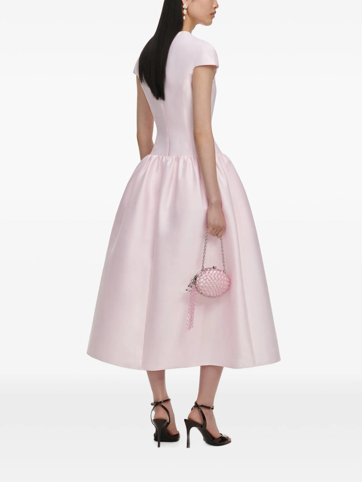 pink taffeta buttoned midi dress