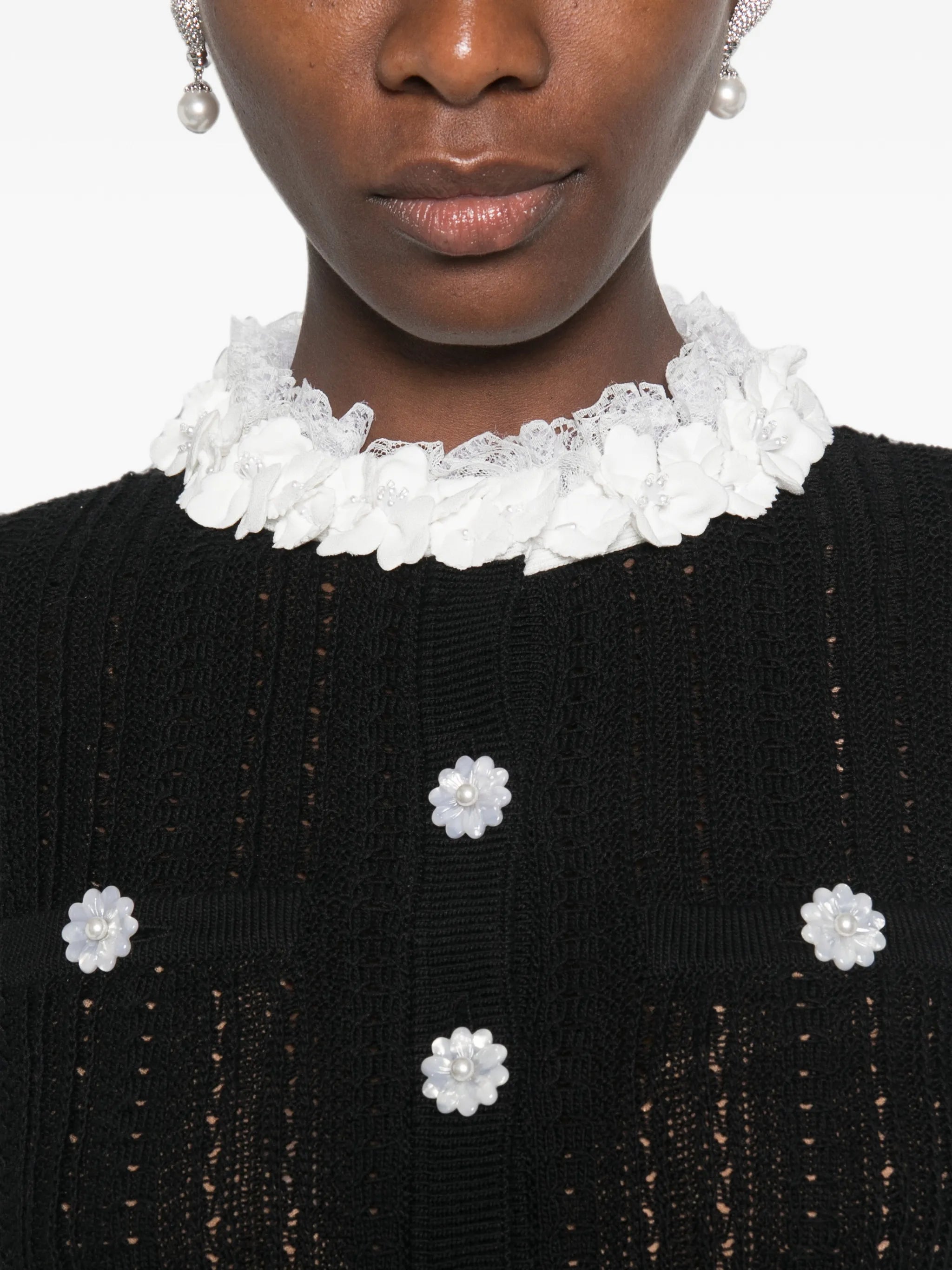 flower-trim knit mini dress