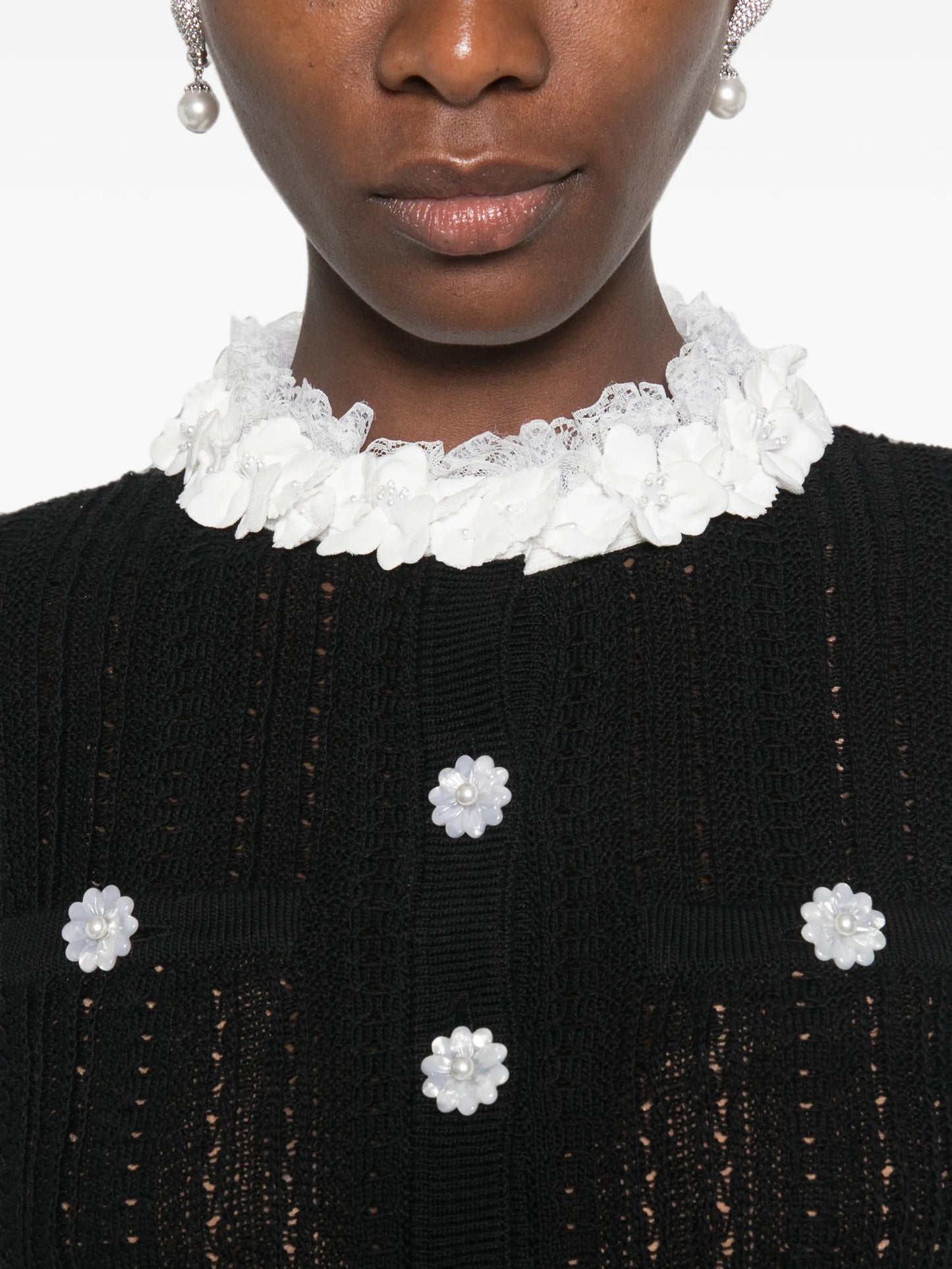 flower-trim knit mini dress