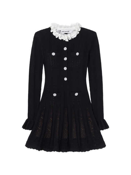 flower-trim knit mini dress