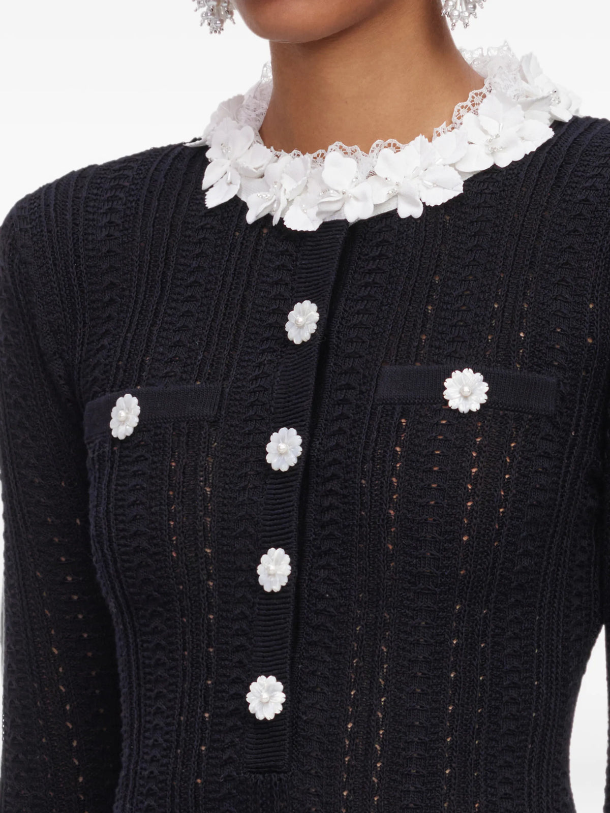 flower-trim knit mini dress