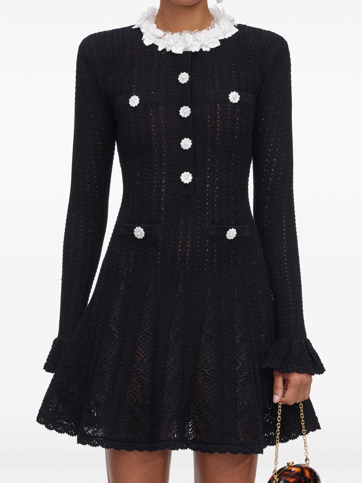 flower-trim knit mini dress
