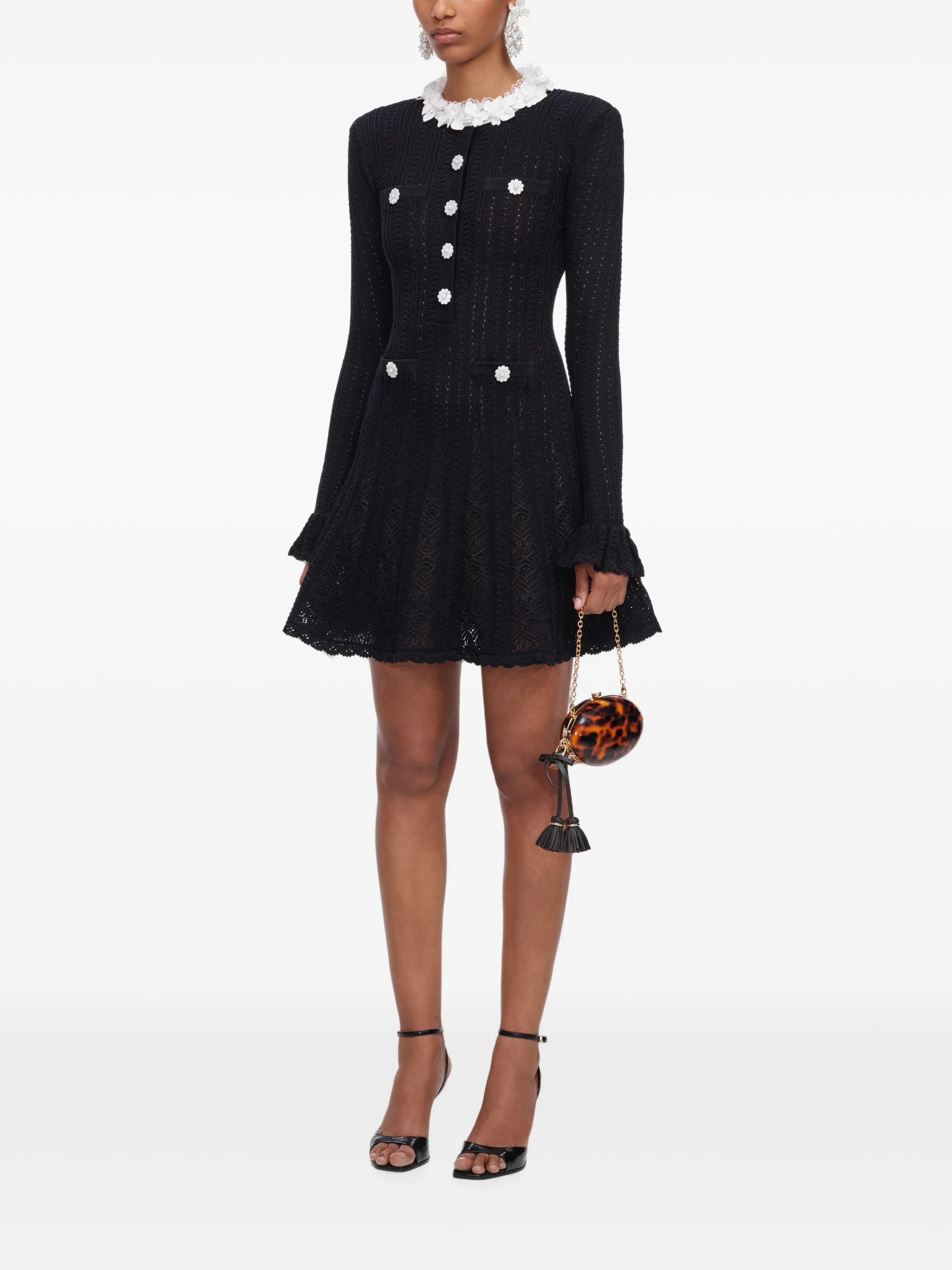 flower-trim knit mini dress