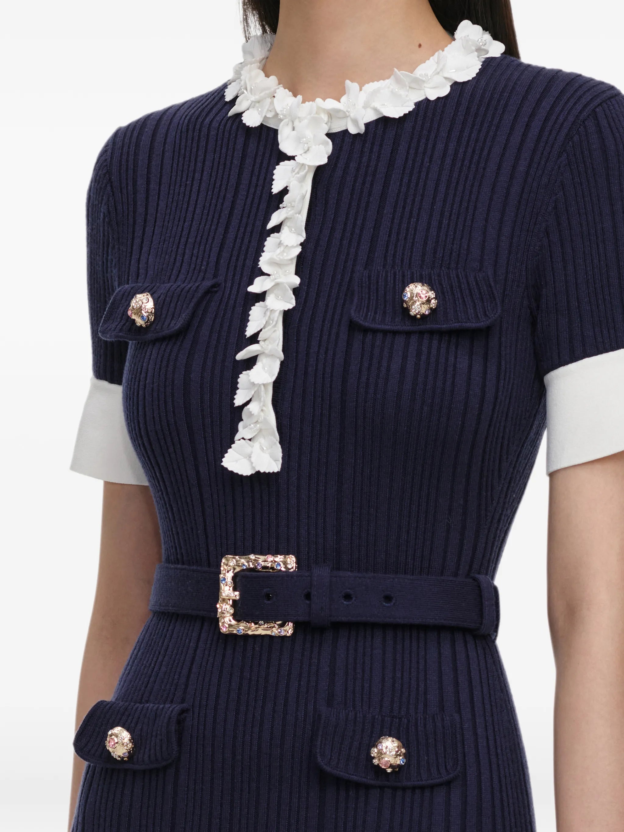 belted floral-embellished knitted maxi dress