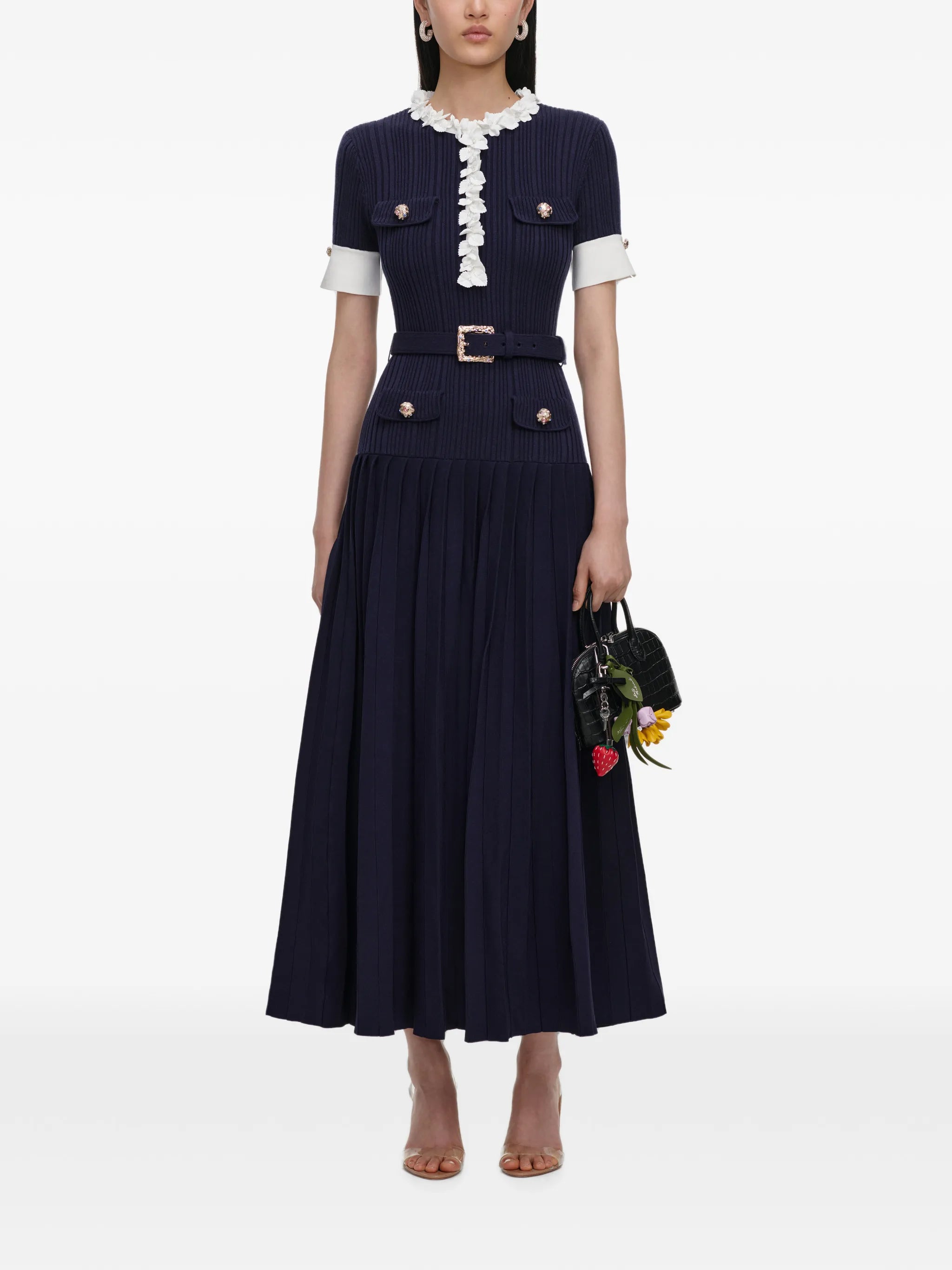 belted floral-embellished knitted maxi dress