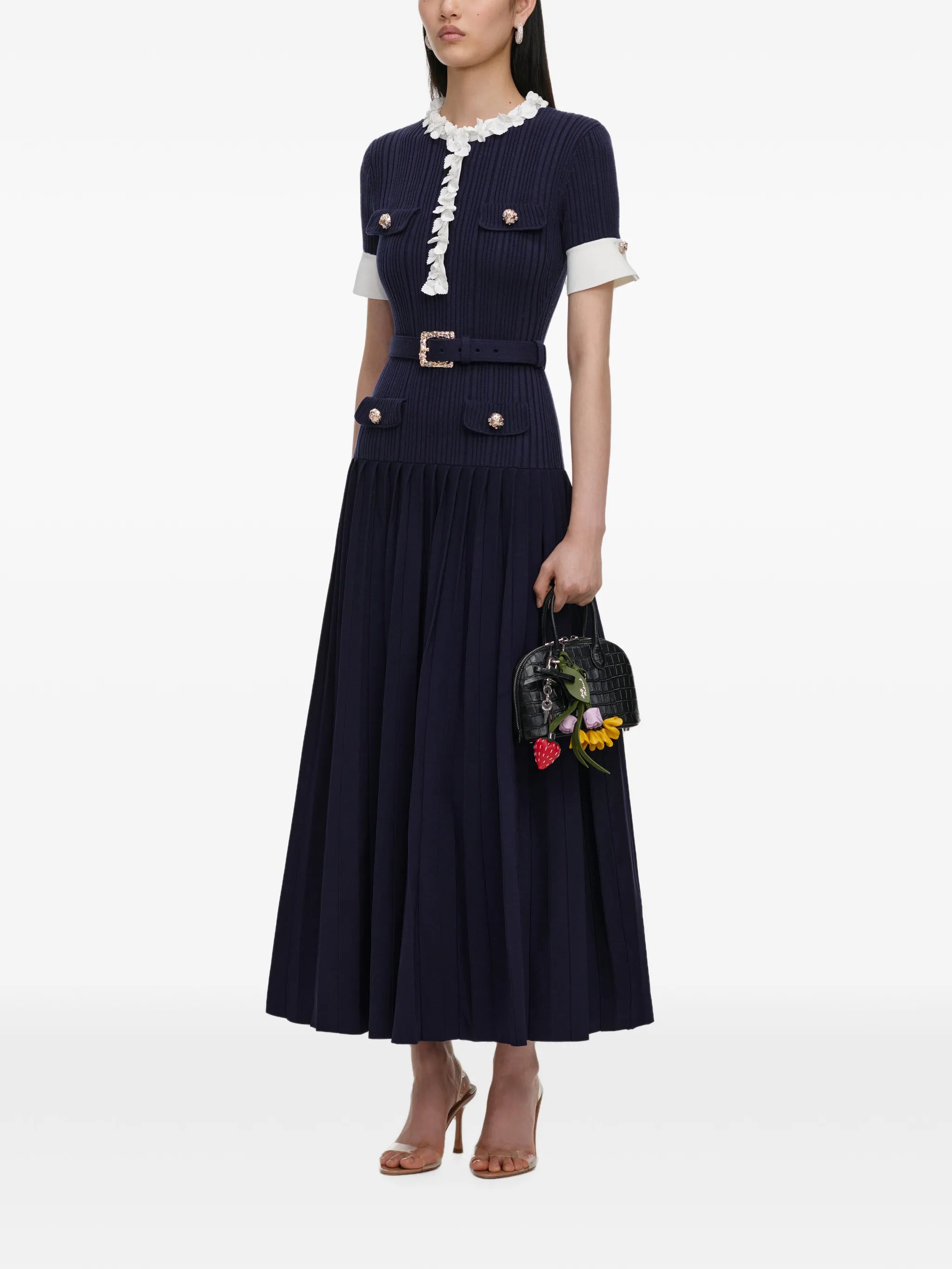 belted floral-embellished knitted maxi dress