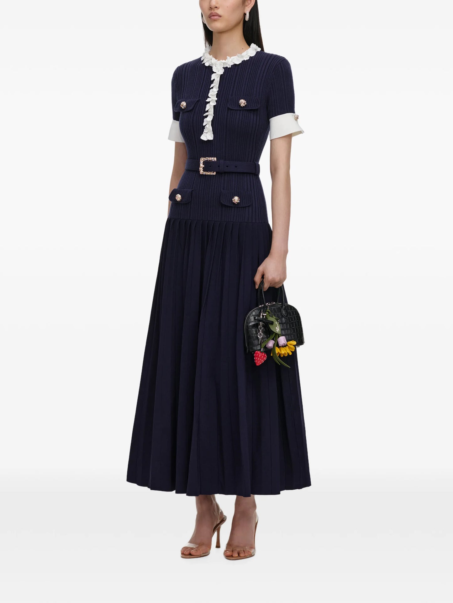 belted floral-embellished knitted maxi dress