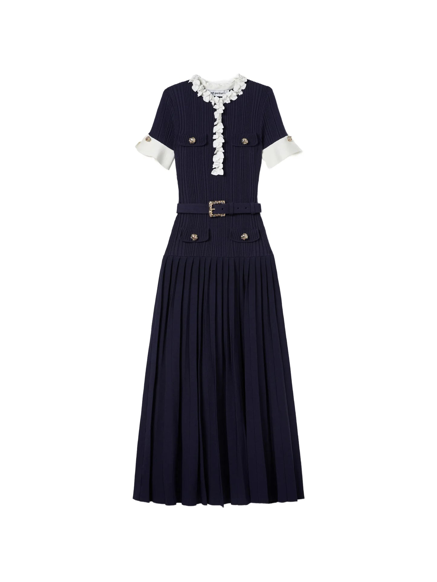 belted floral-embellished knitted maxi dress
