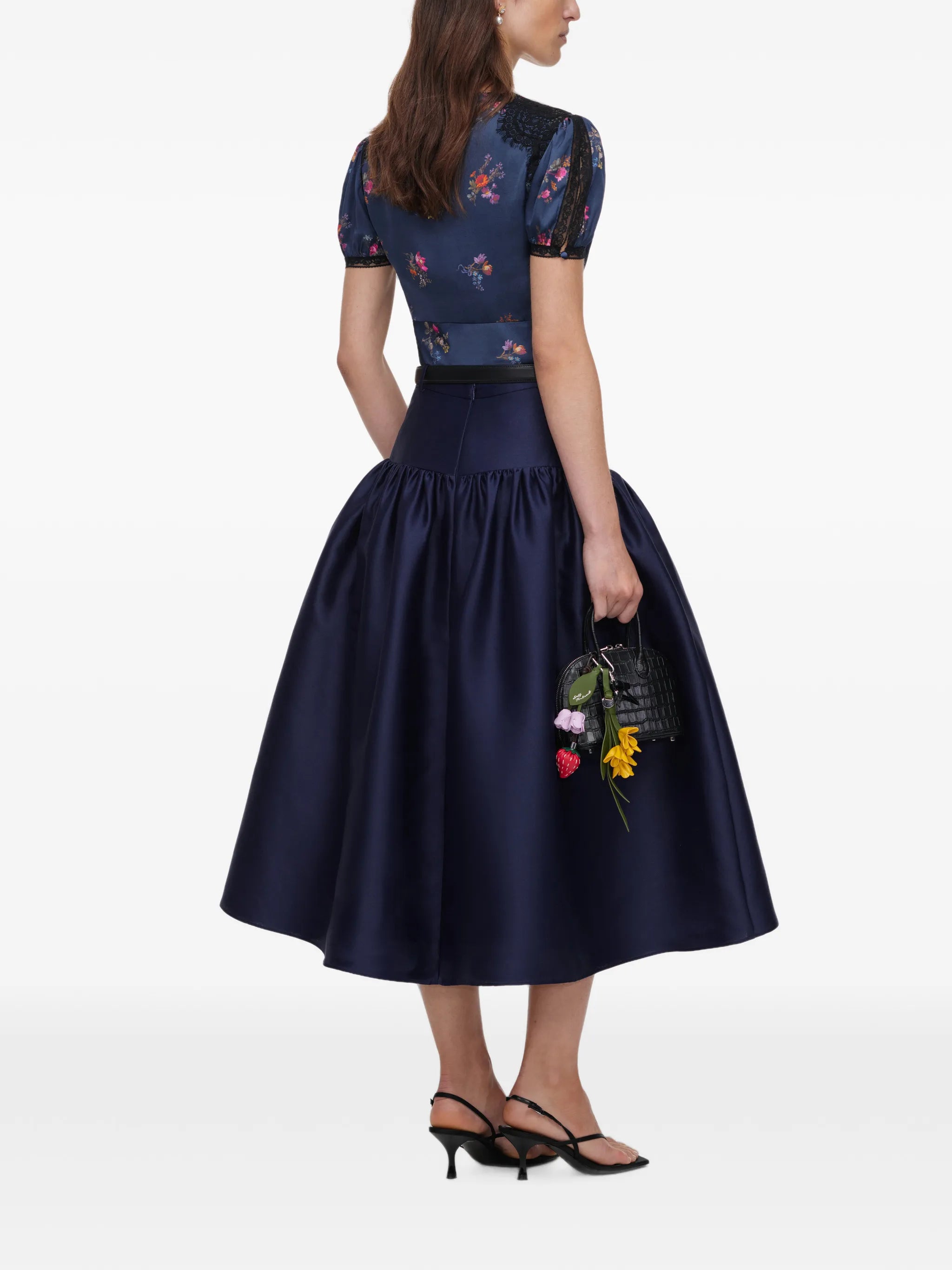 navy taffeta midi skirt