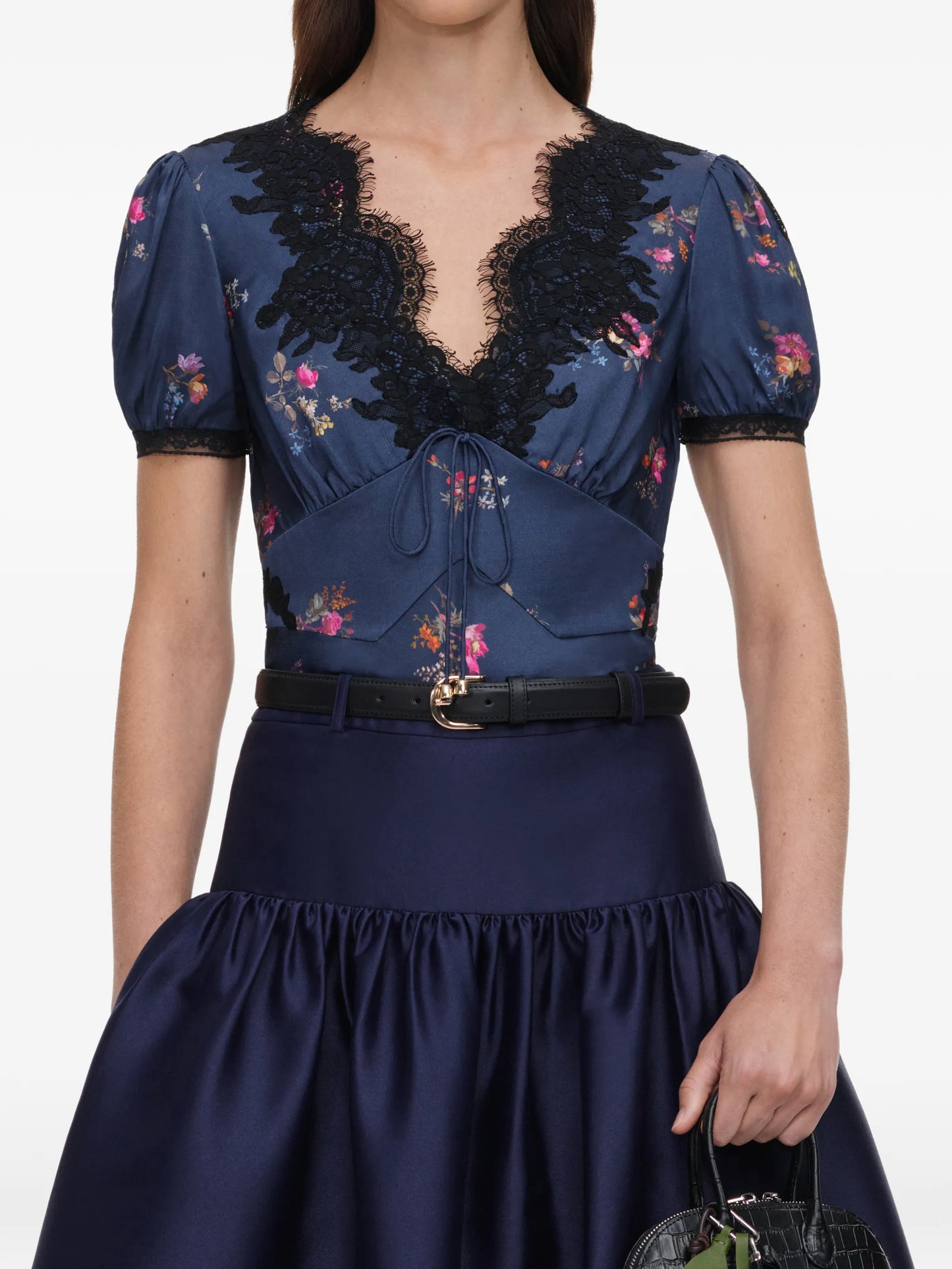 navy taffeta midi skirt