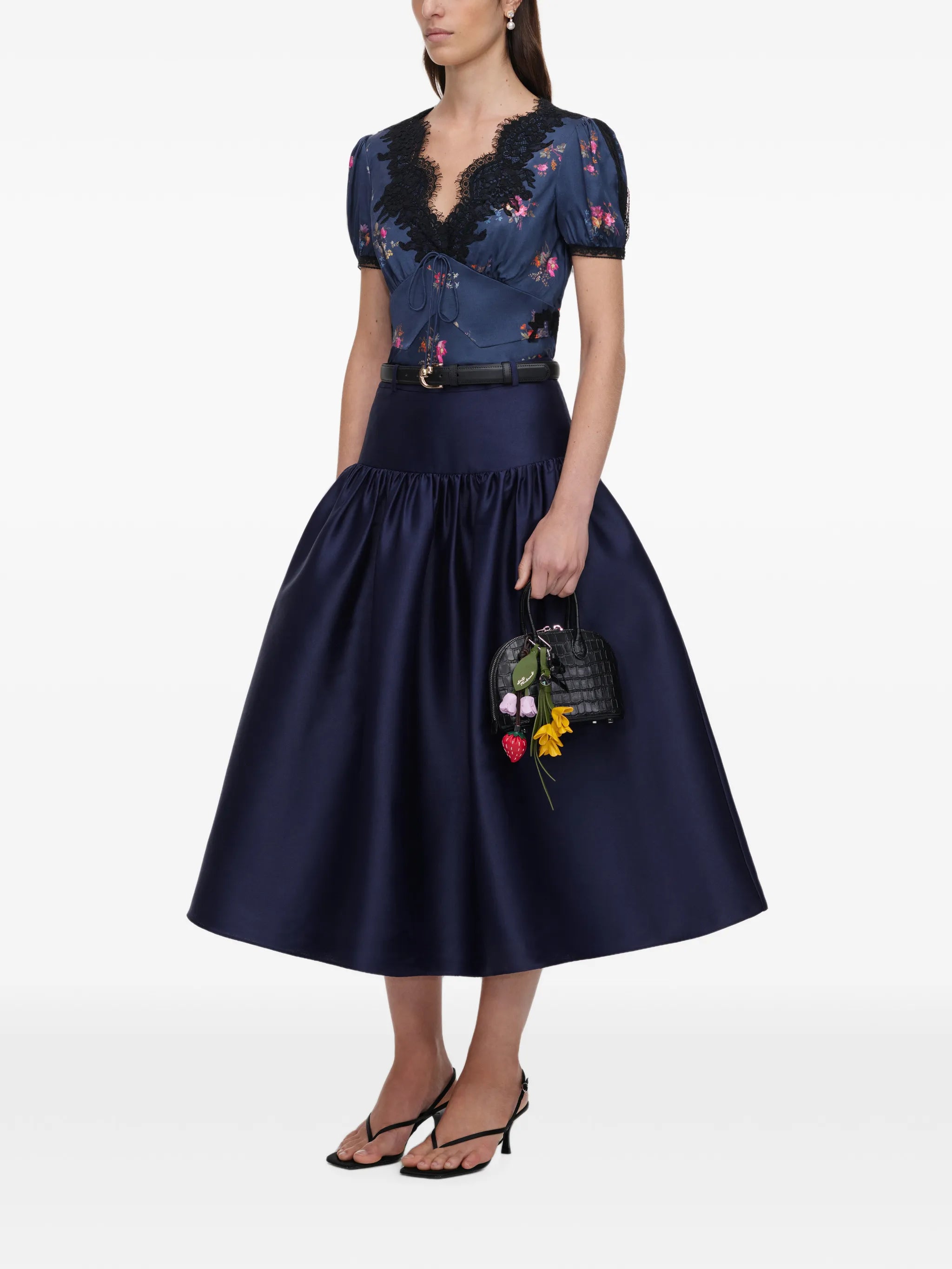 navy taffeta midi skirt