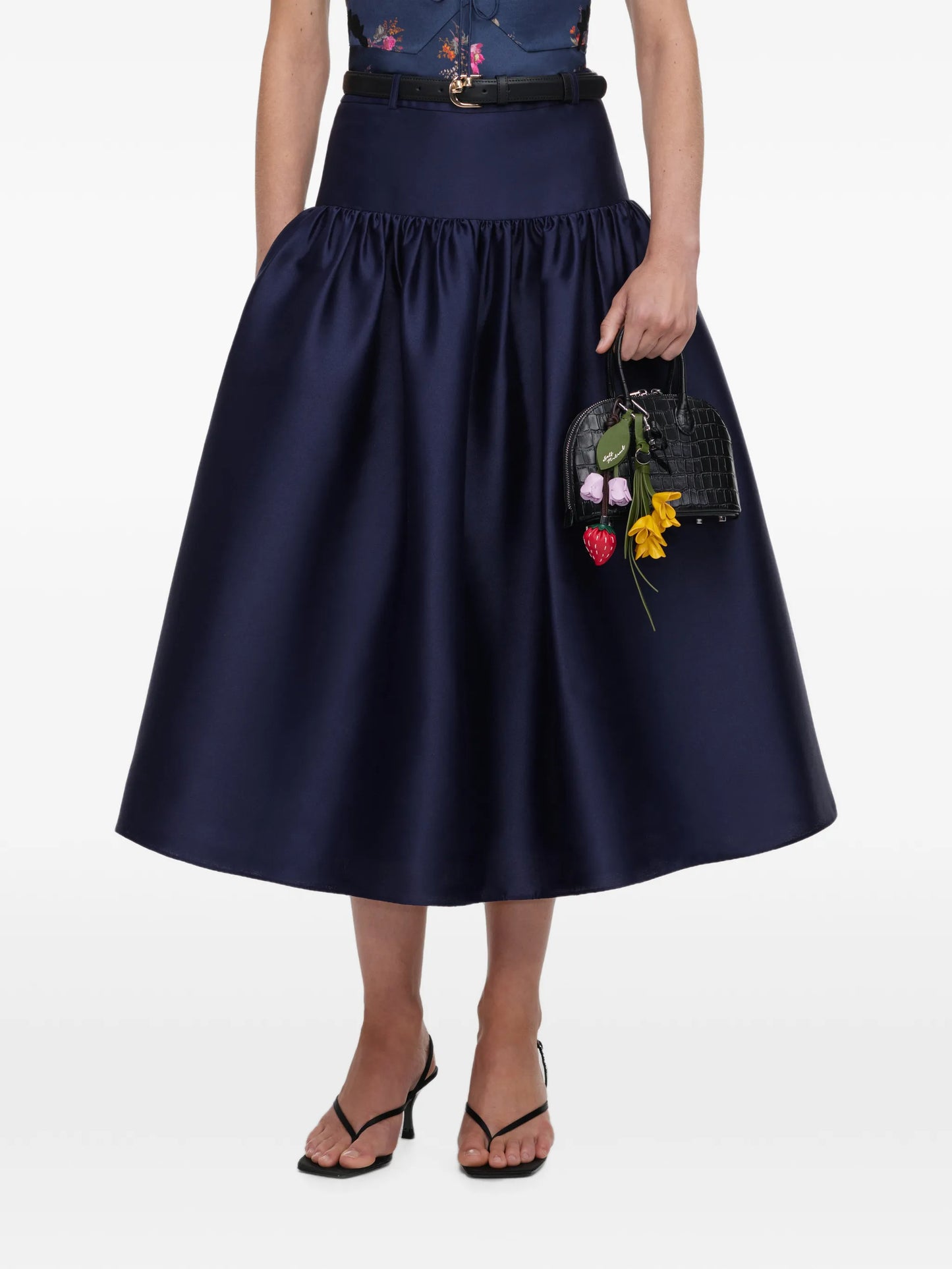 navy taffeta midi skirt