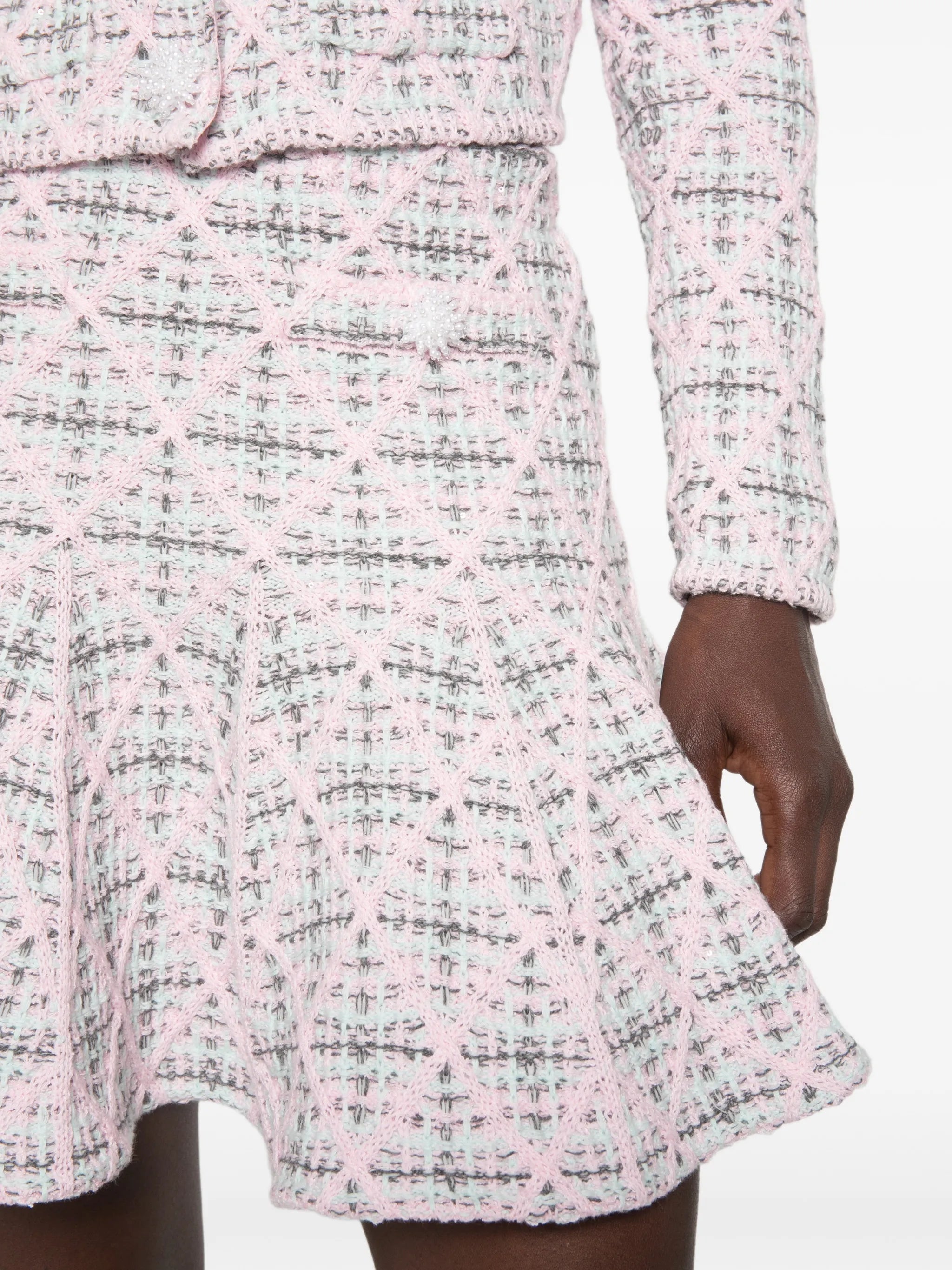 pink check knit mini skirt