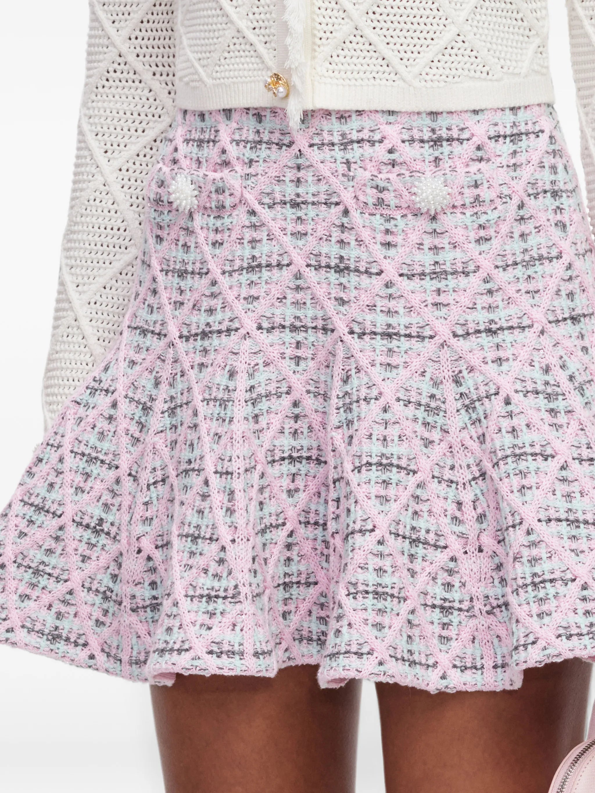 pink check knit mini skirt