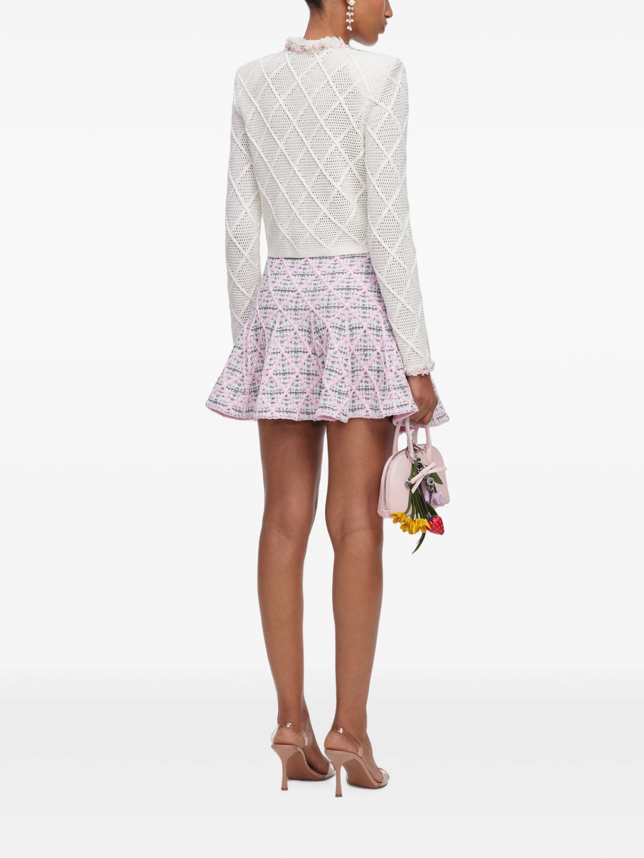 check-knit flared mini skirt
