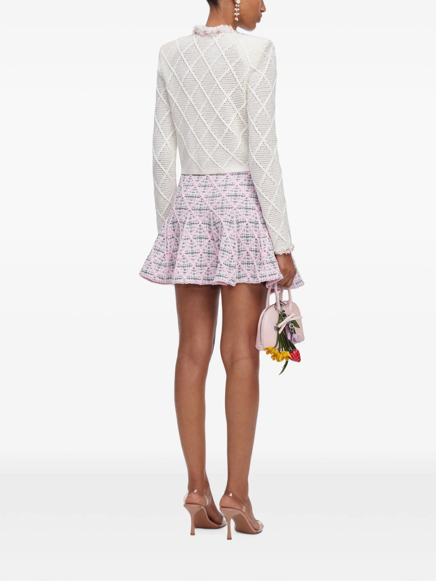check-knit flared mini skirt