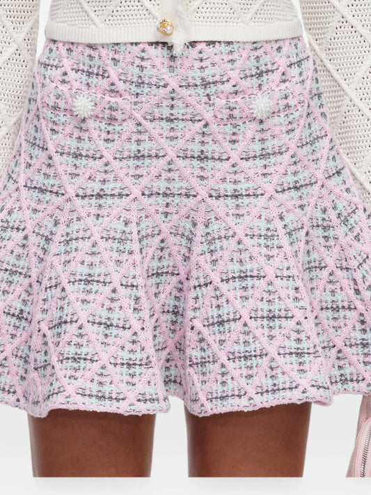 check-knit flared mini skirt