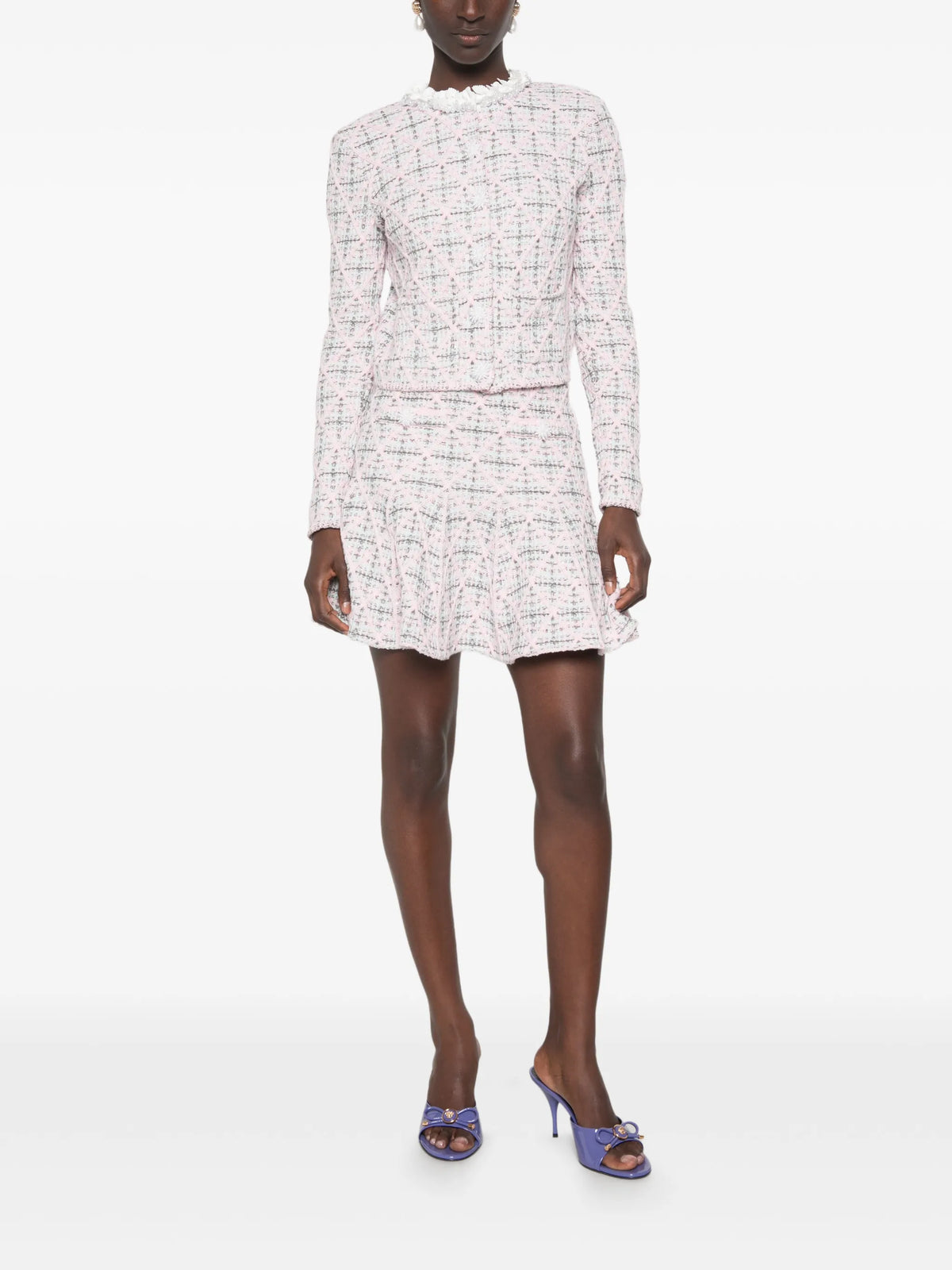 pink check knit mini skirt