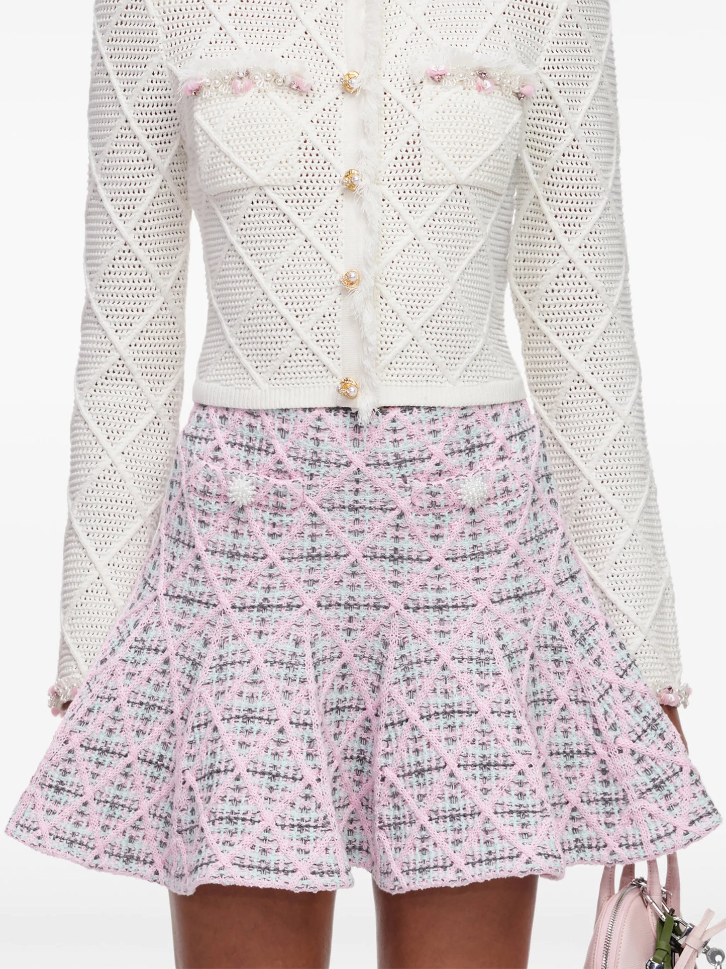 check-knit flared mini skirt