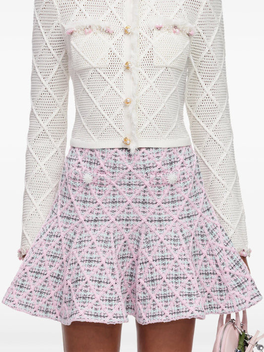 check-knit flared mini skirt