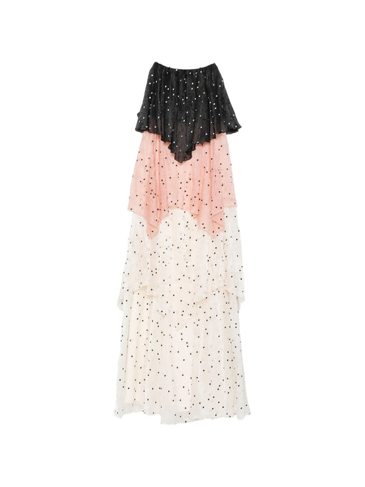 Songstress polka-dot ruffled gown