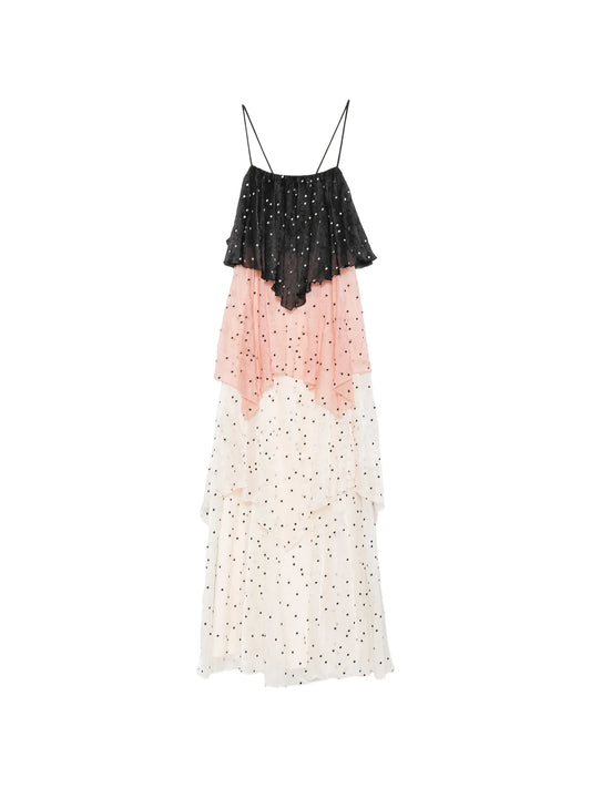 Songstress polka-dot ruffled gown