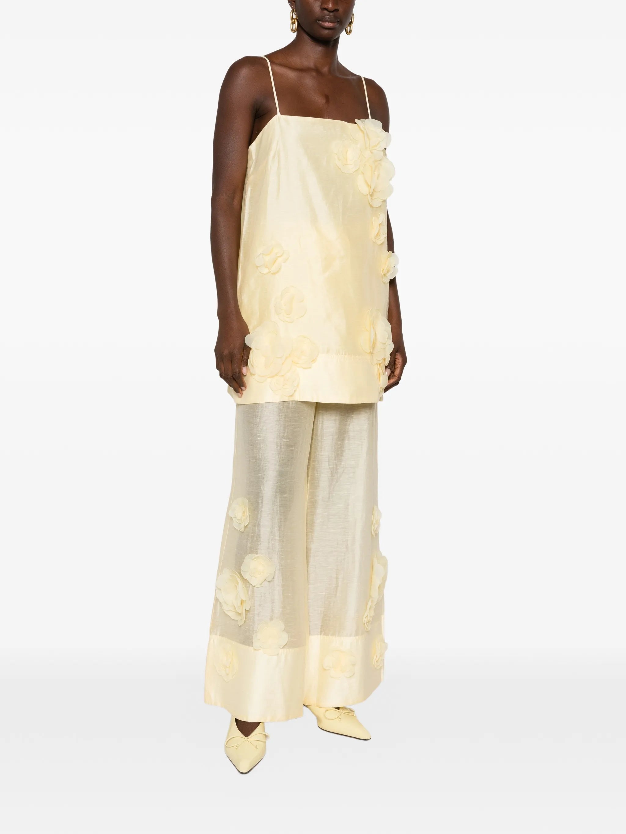 Cloudscape floral-appliqué palazzo pants