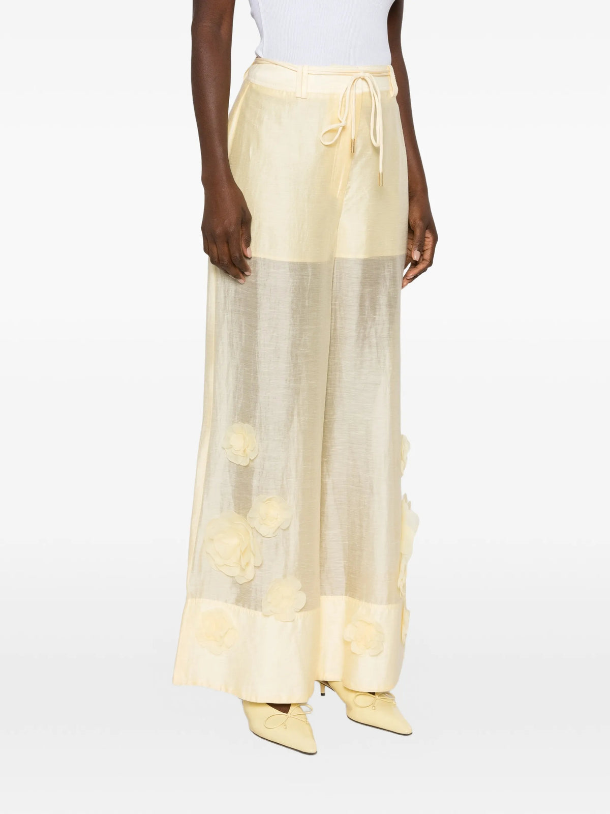 Cloudscape floral-appliqué palazzo pants