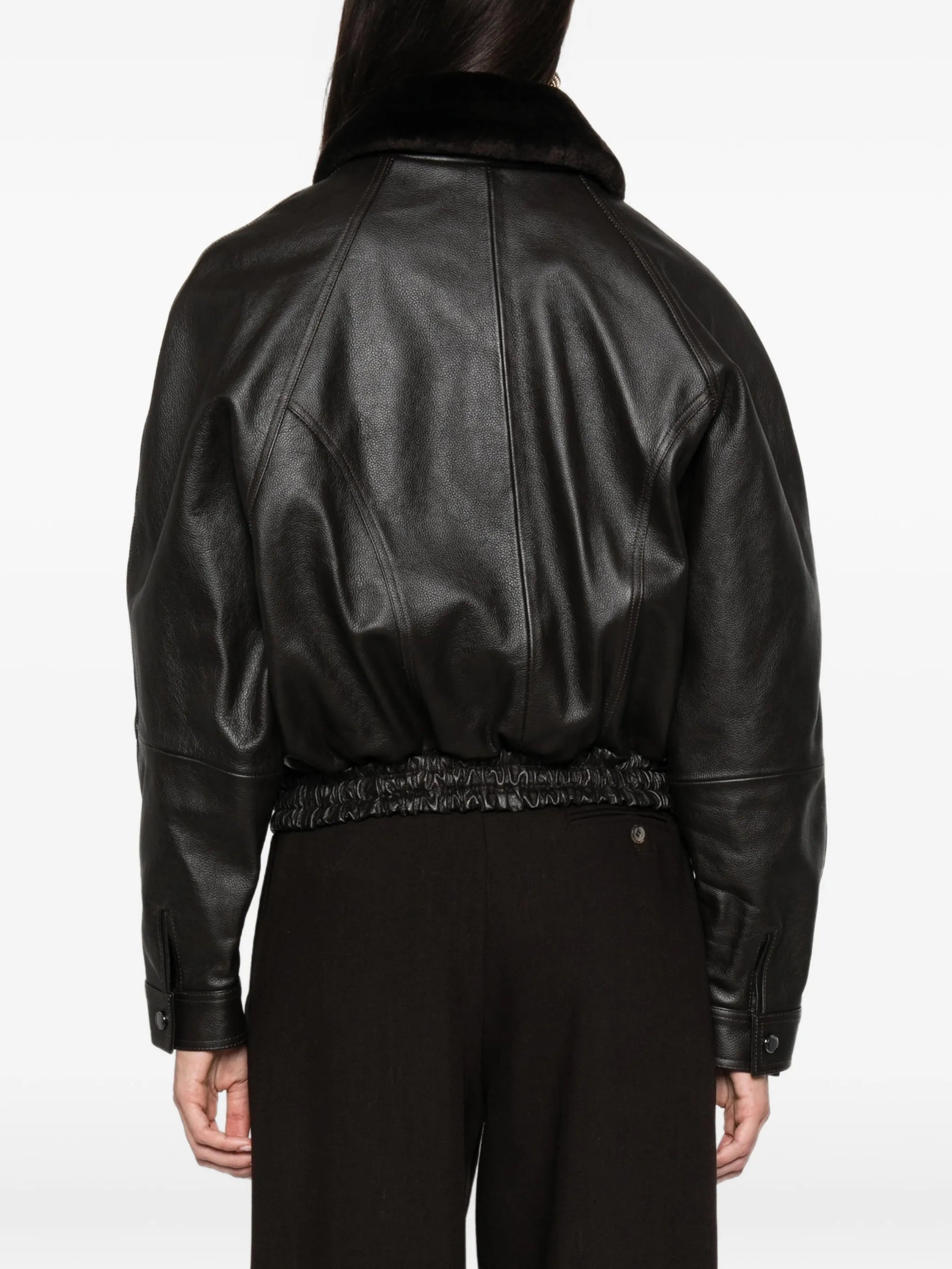 shearling-collar leather jacket