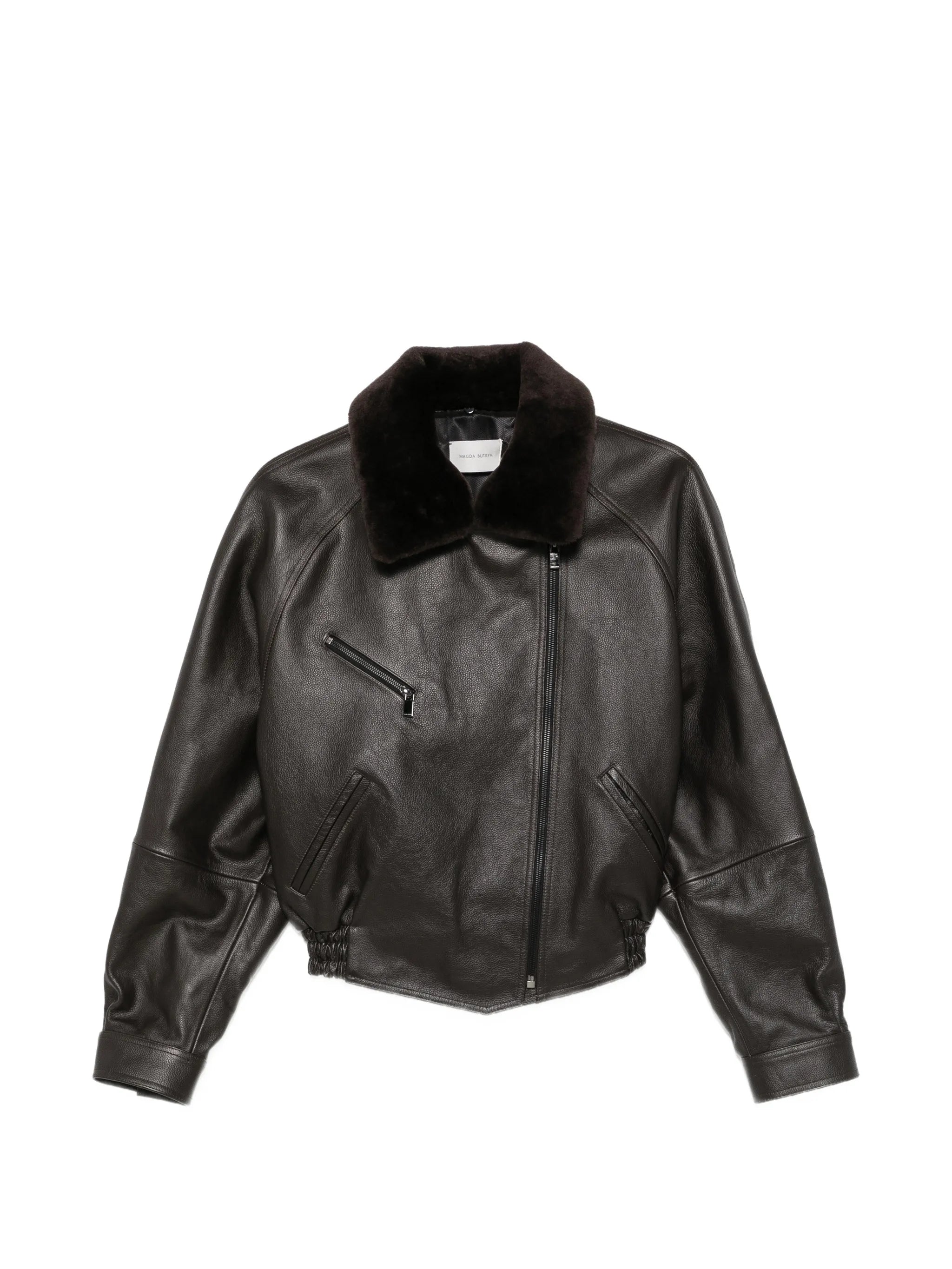 shearling-collar leather jacket