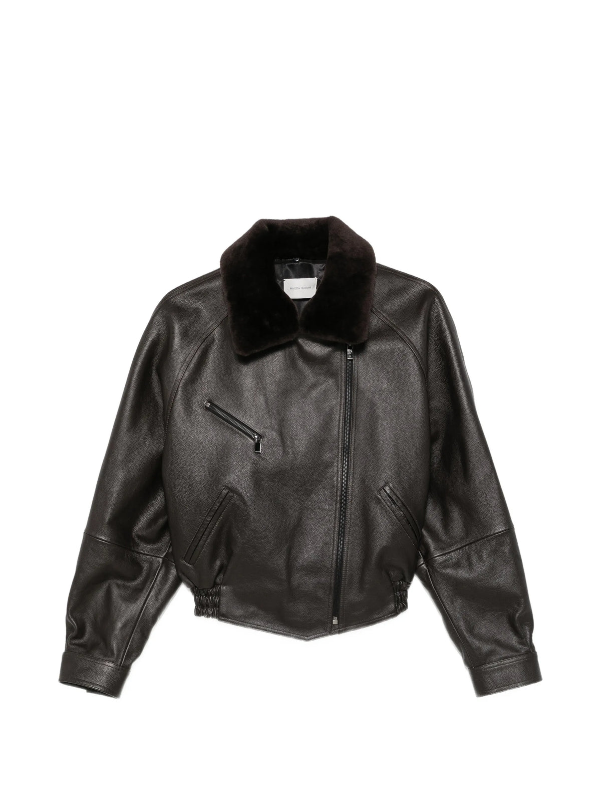 shearling-collar leather jacket