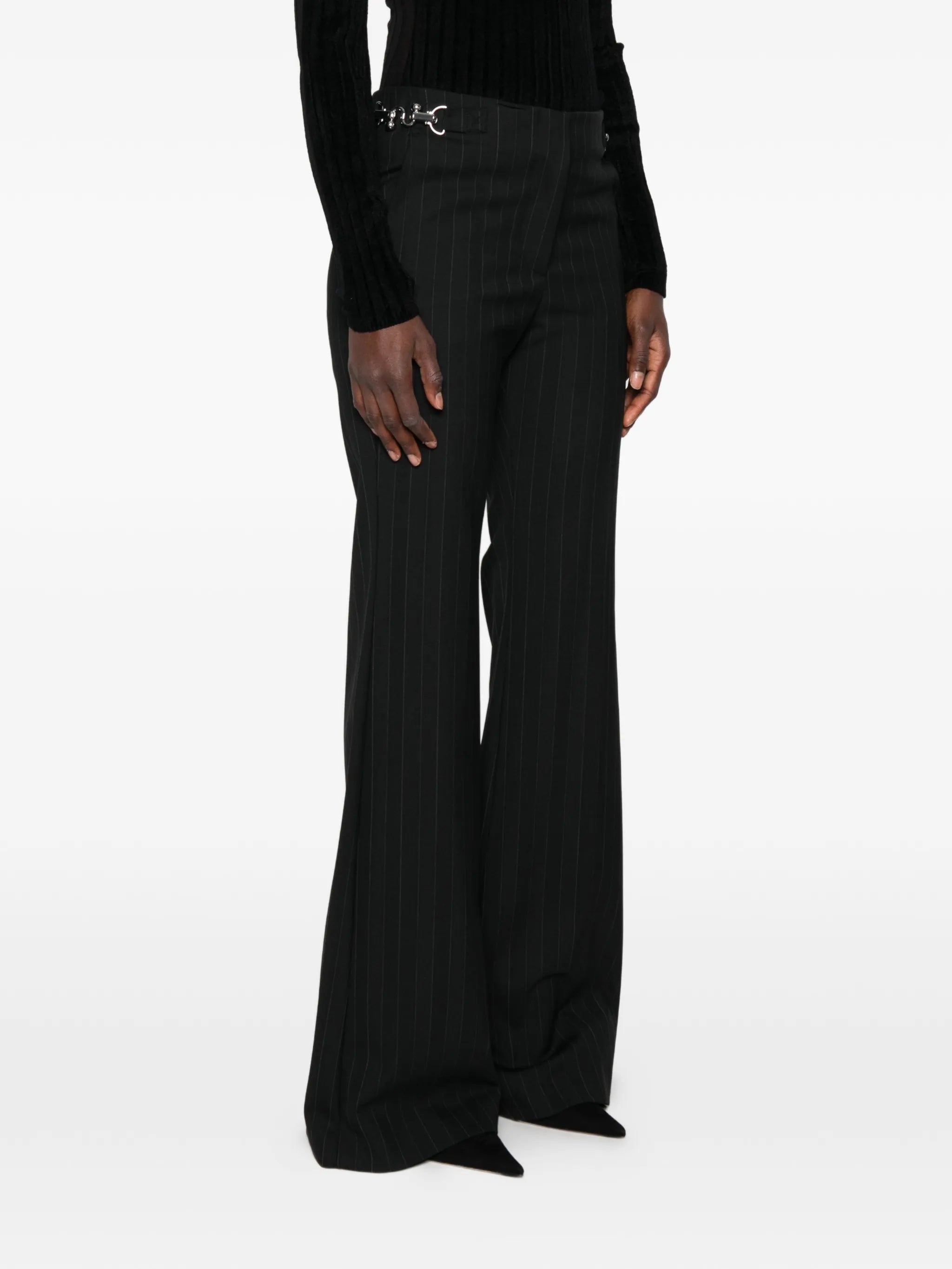 pinstripe wide-leg trousers
