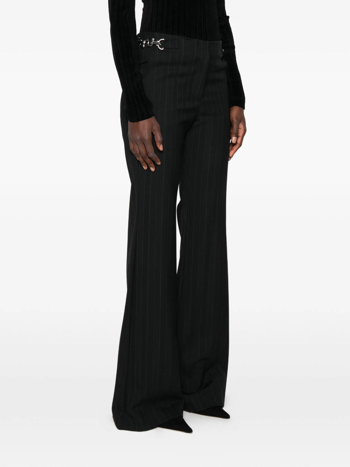 pinstripe wide-leg trousers