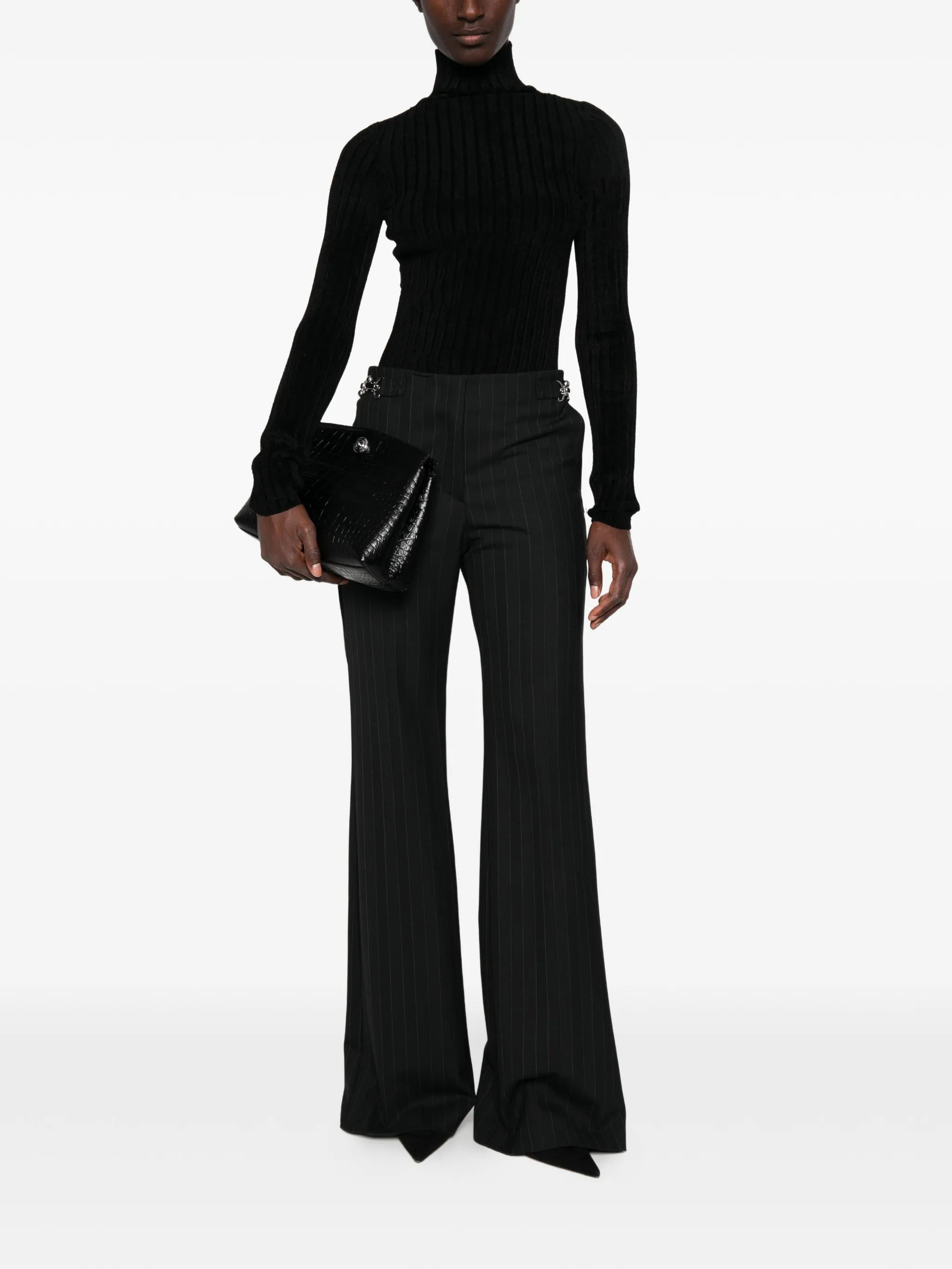 pinstripe wide-leg trousers
