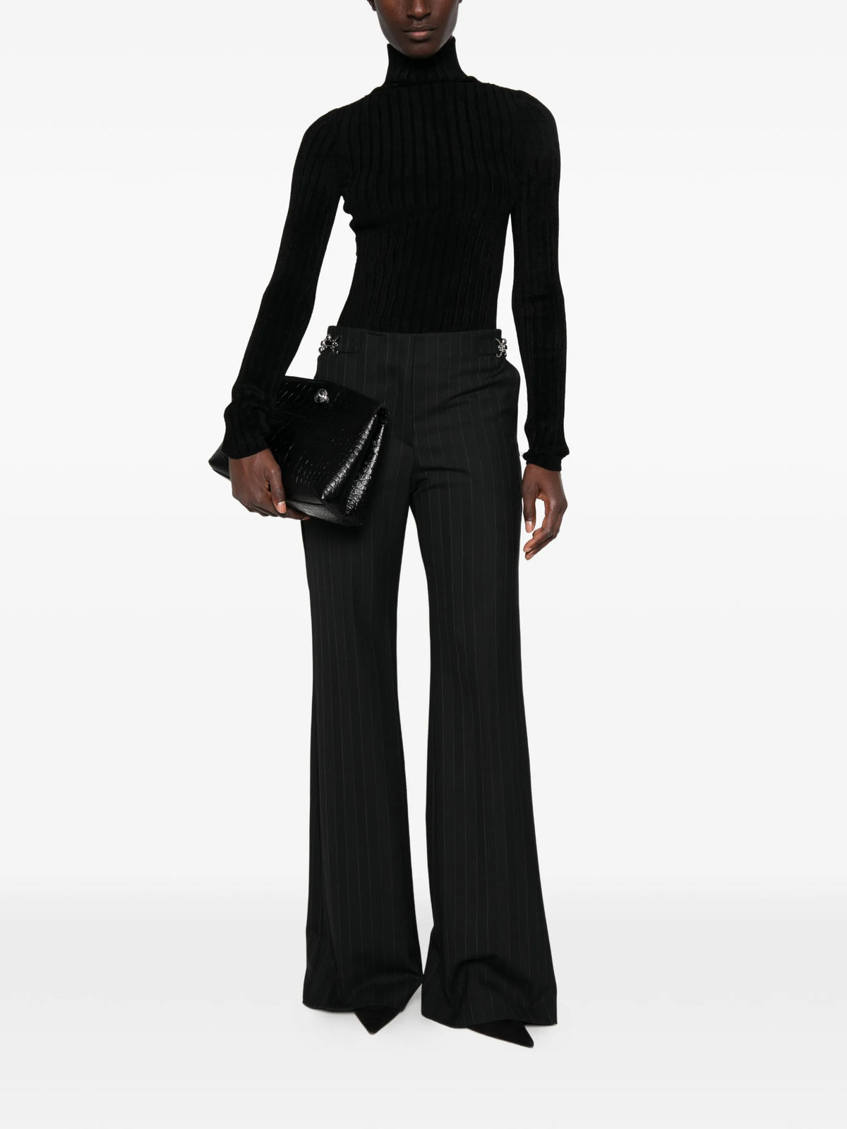 pinstripe wide-leg trousers