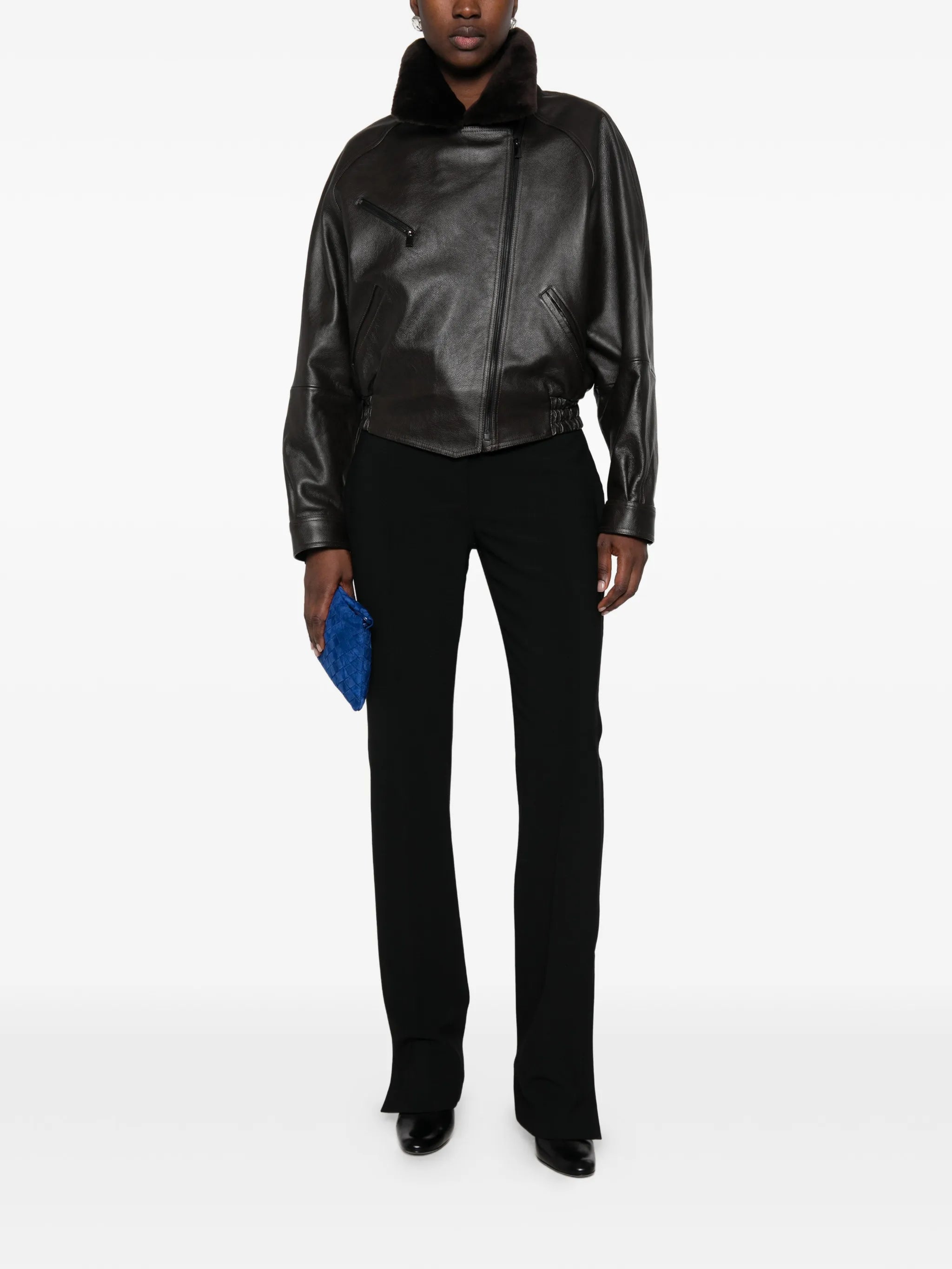 high-waisted slit-hem trousers