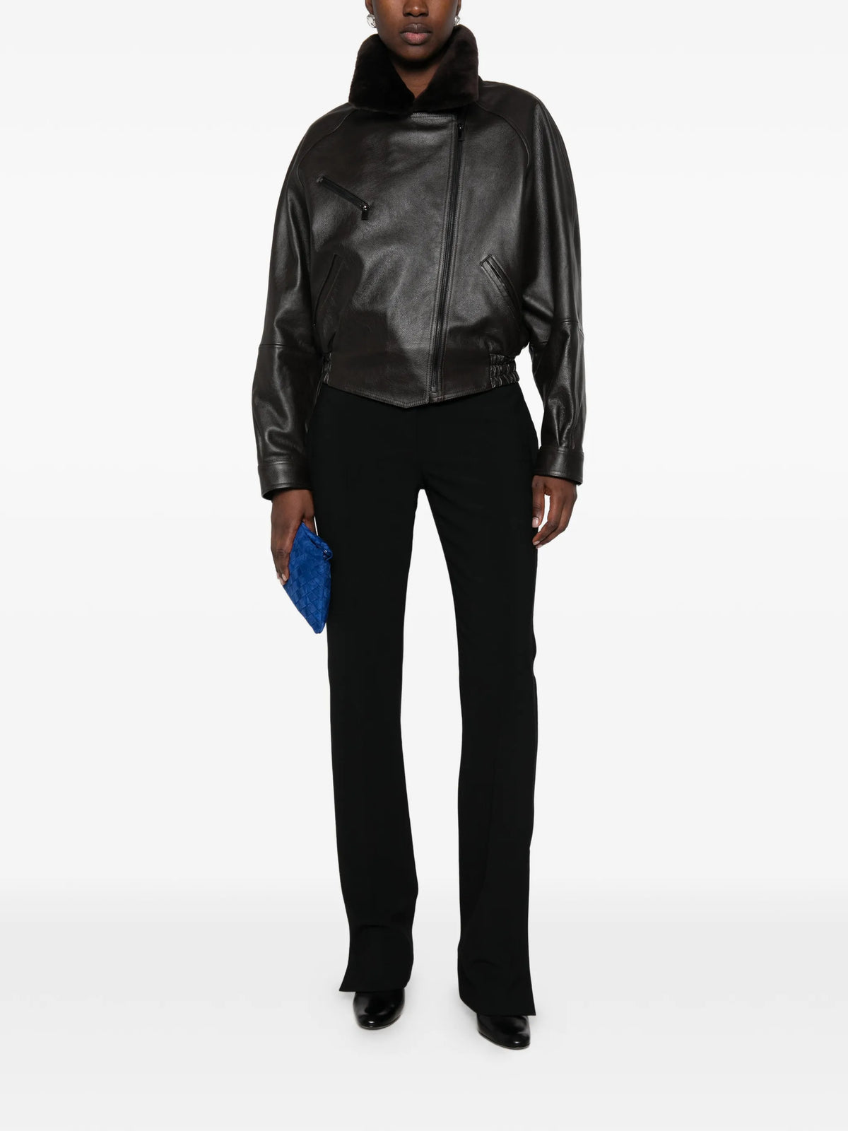 high-waisted slit-hem trousers