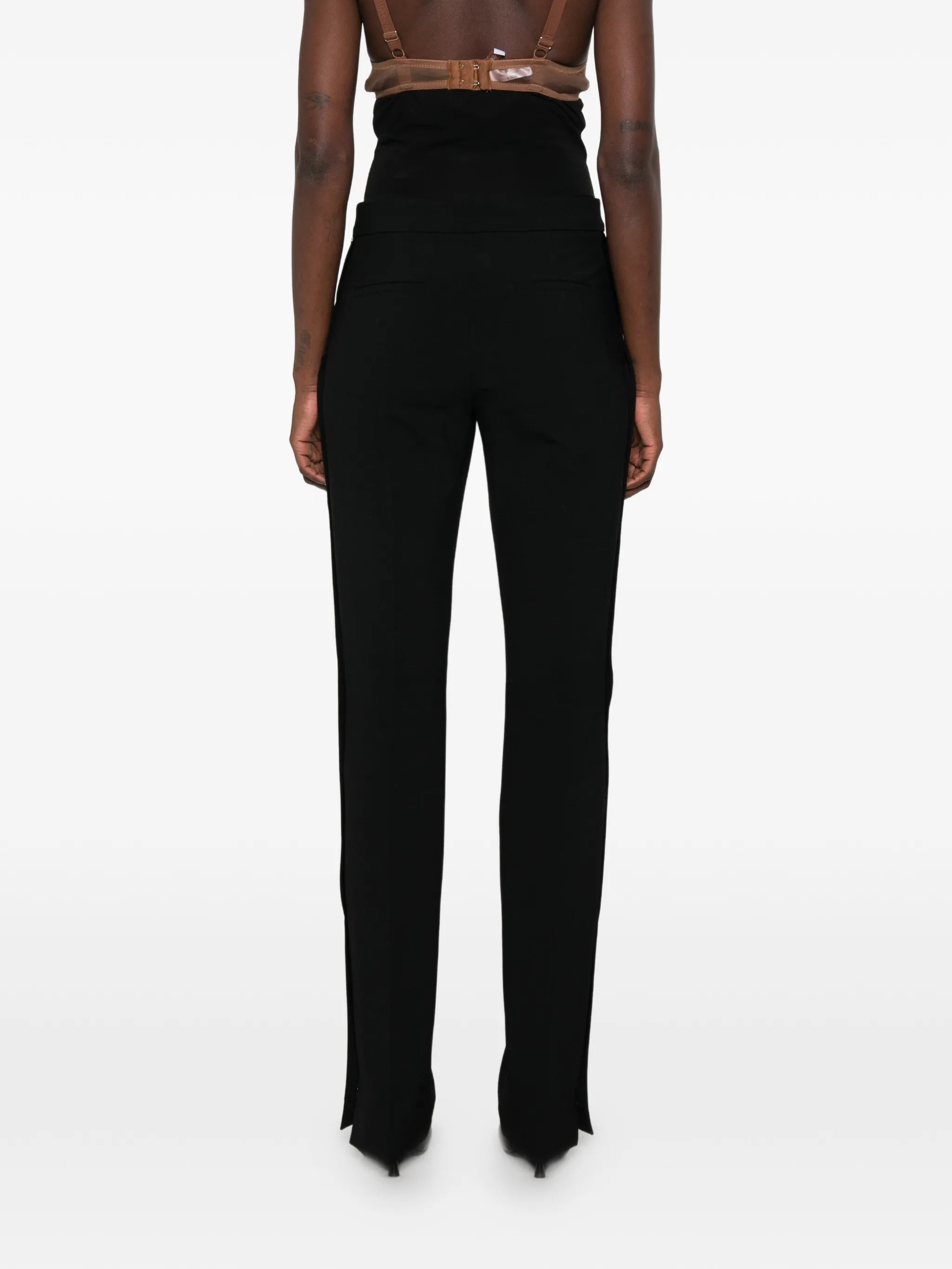high-waisted slit-hem trousers