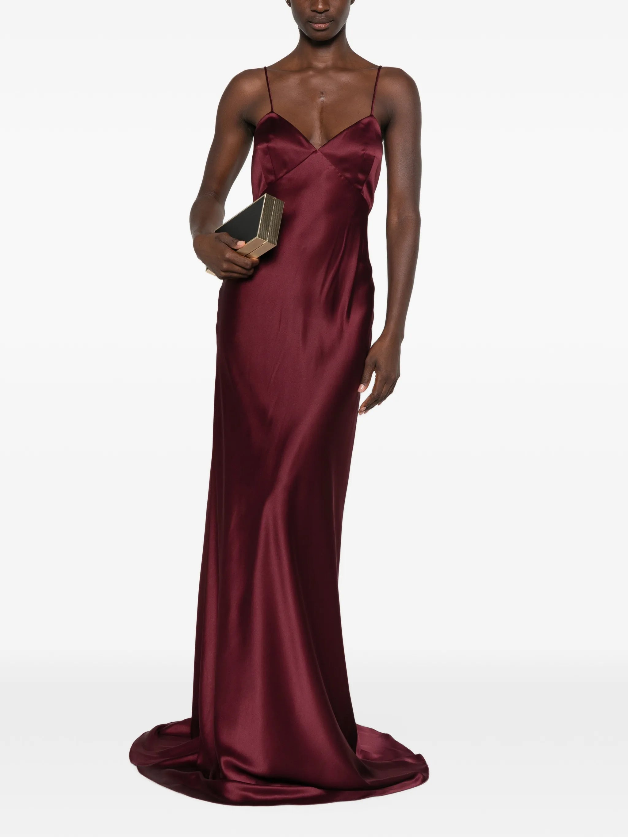 satin-finish spaghetti-strap maxi dress