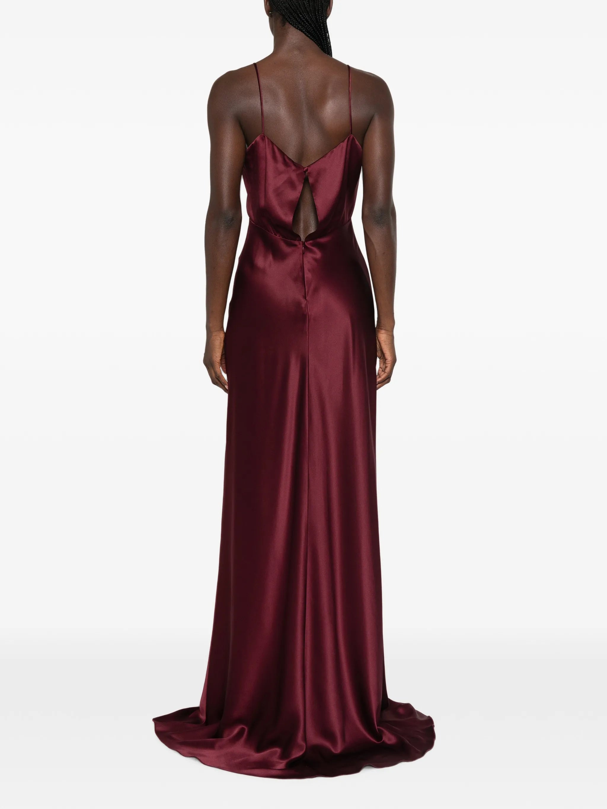 satin-finish spaghetti-strap maxi dress