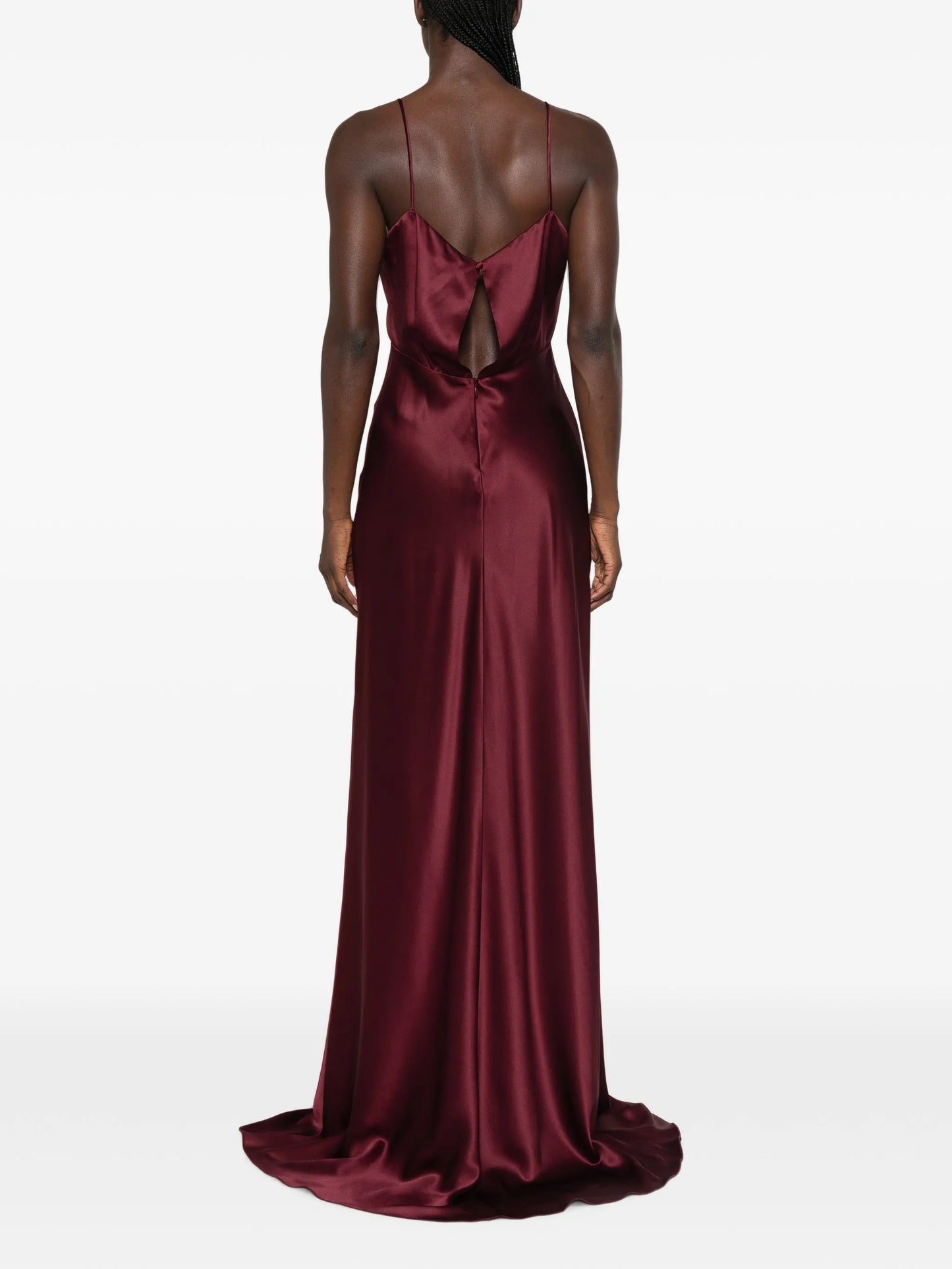 satin-finish spaghetti-strap maxi dress
