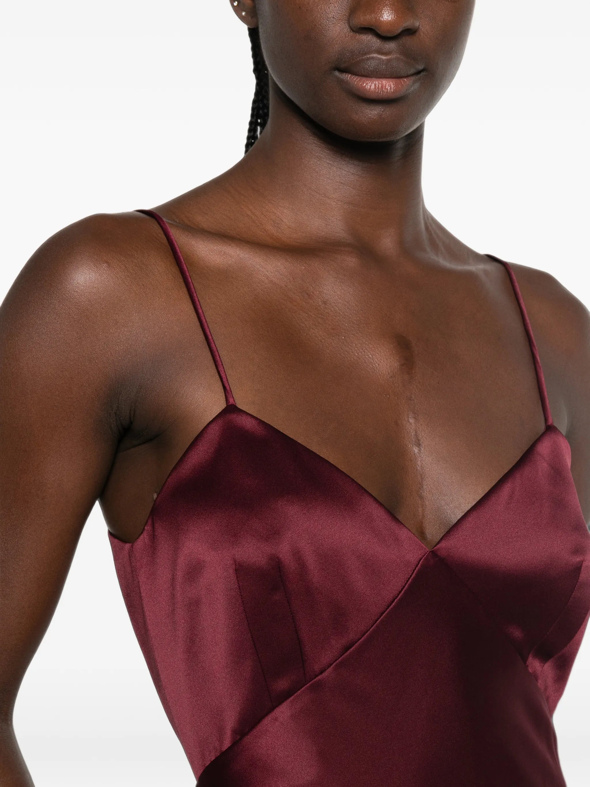 satin-finish spaghetti-strap maxi dress