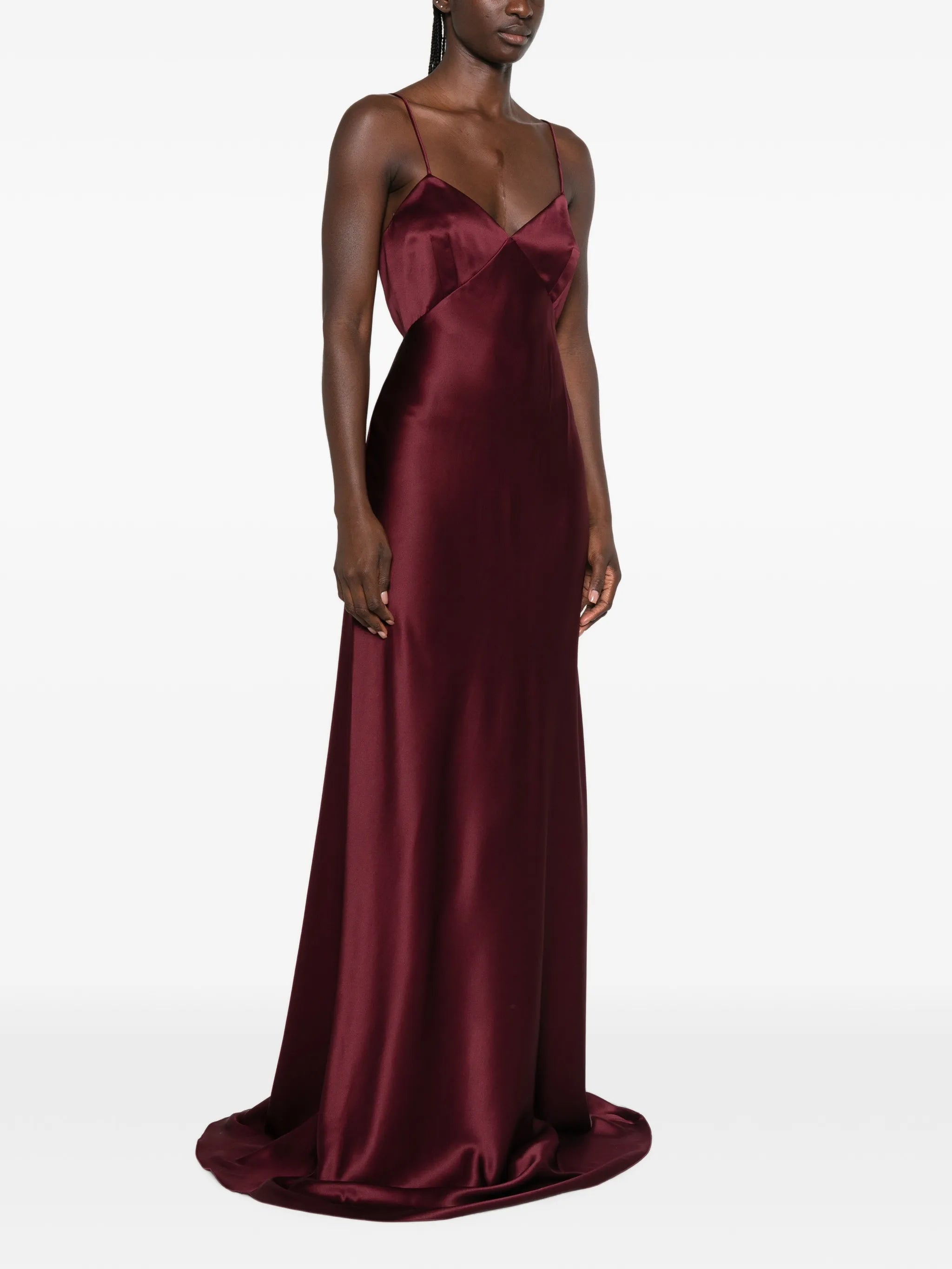 satin-finish spaghetti-strap maxi dress
