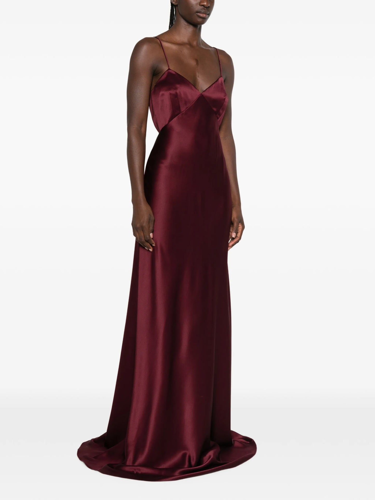 satin-finish spaghetti-strap maxi dress