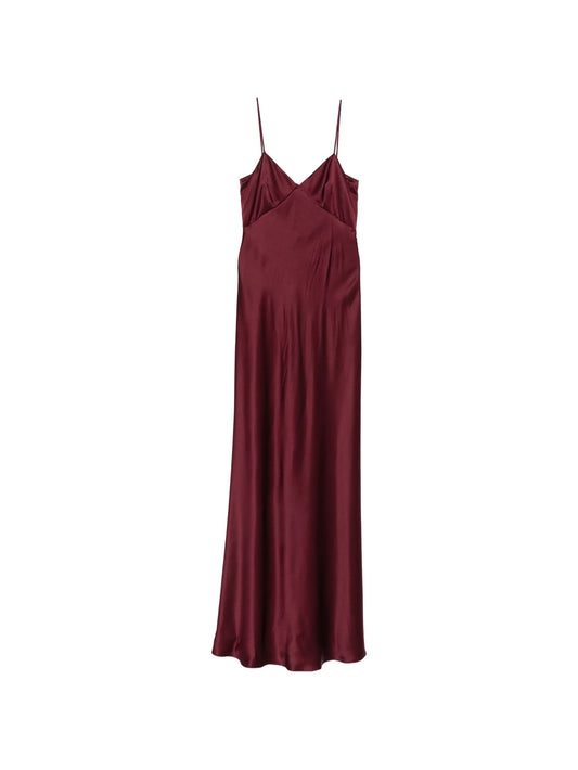satin-finish spaghetti-strap maxi dress
