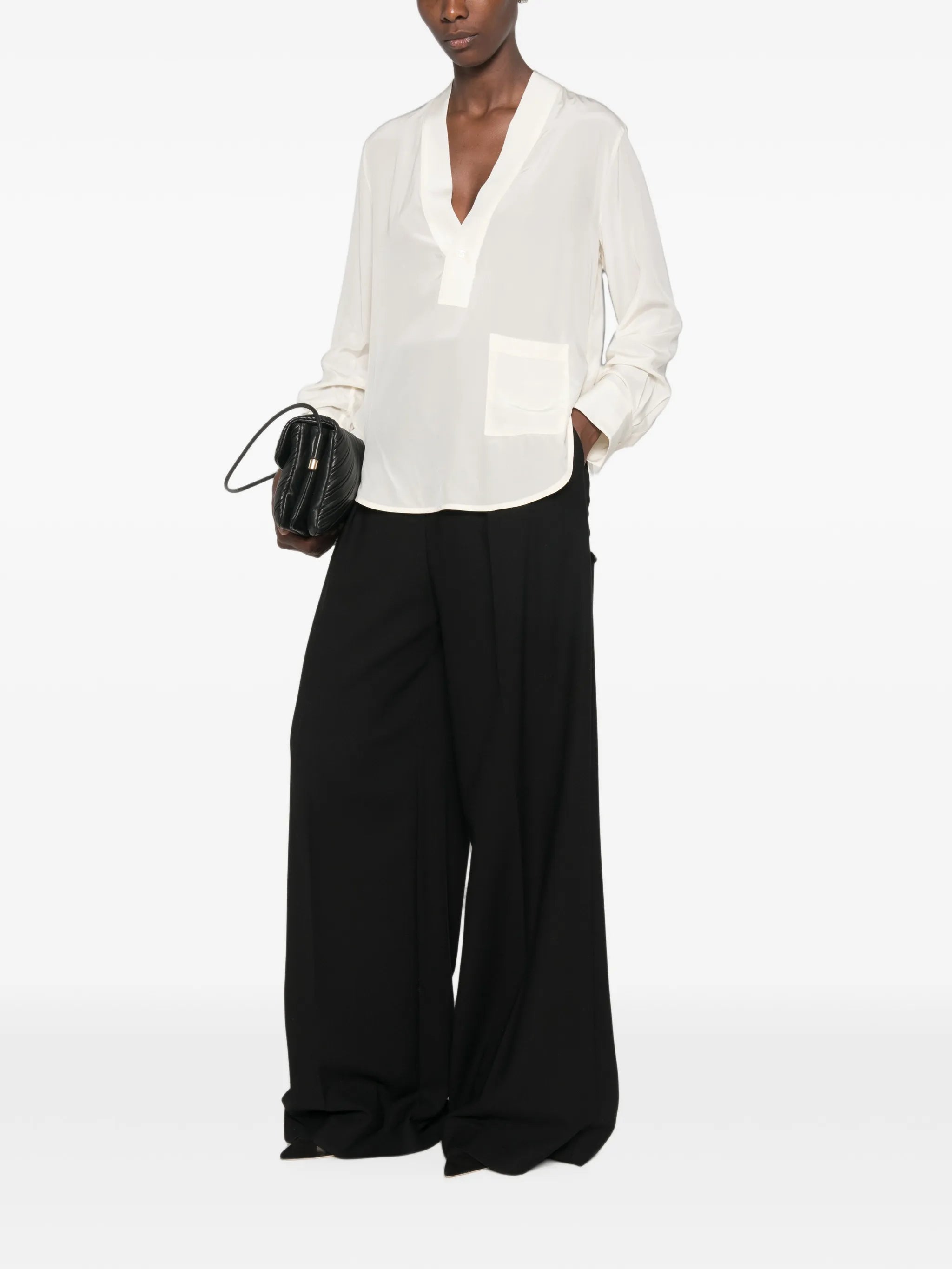 V-neck patch-pocket blouse