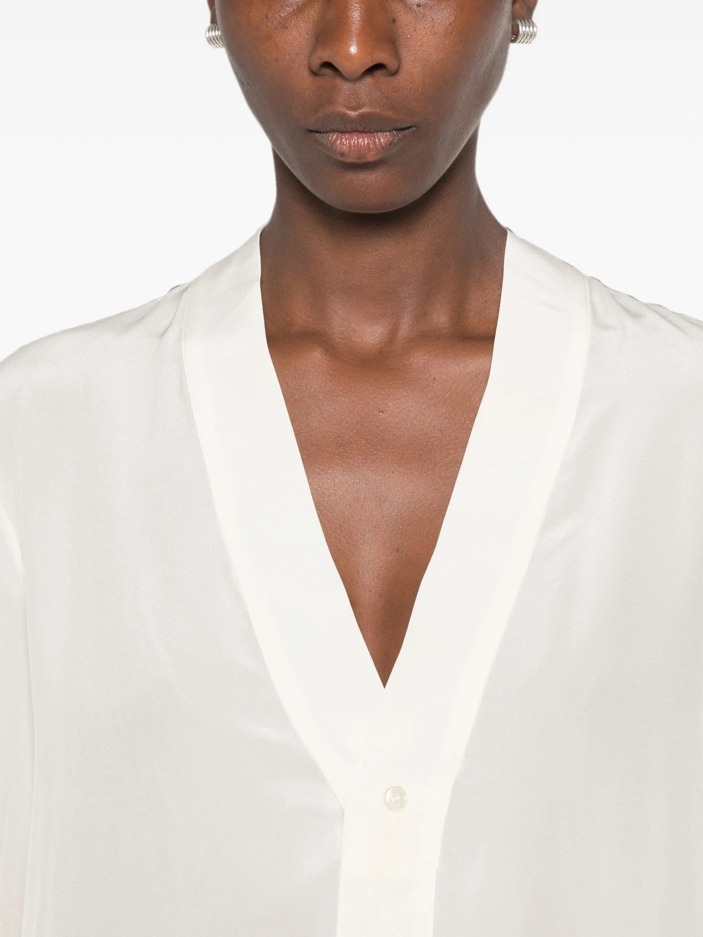 V-neck patch-pocket blouse