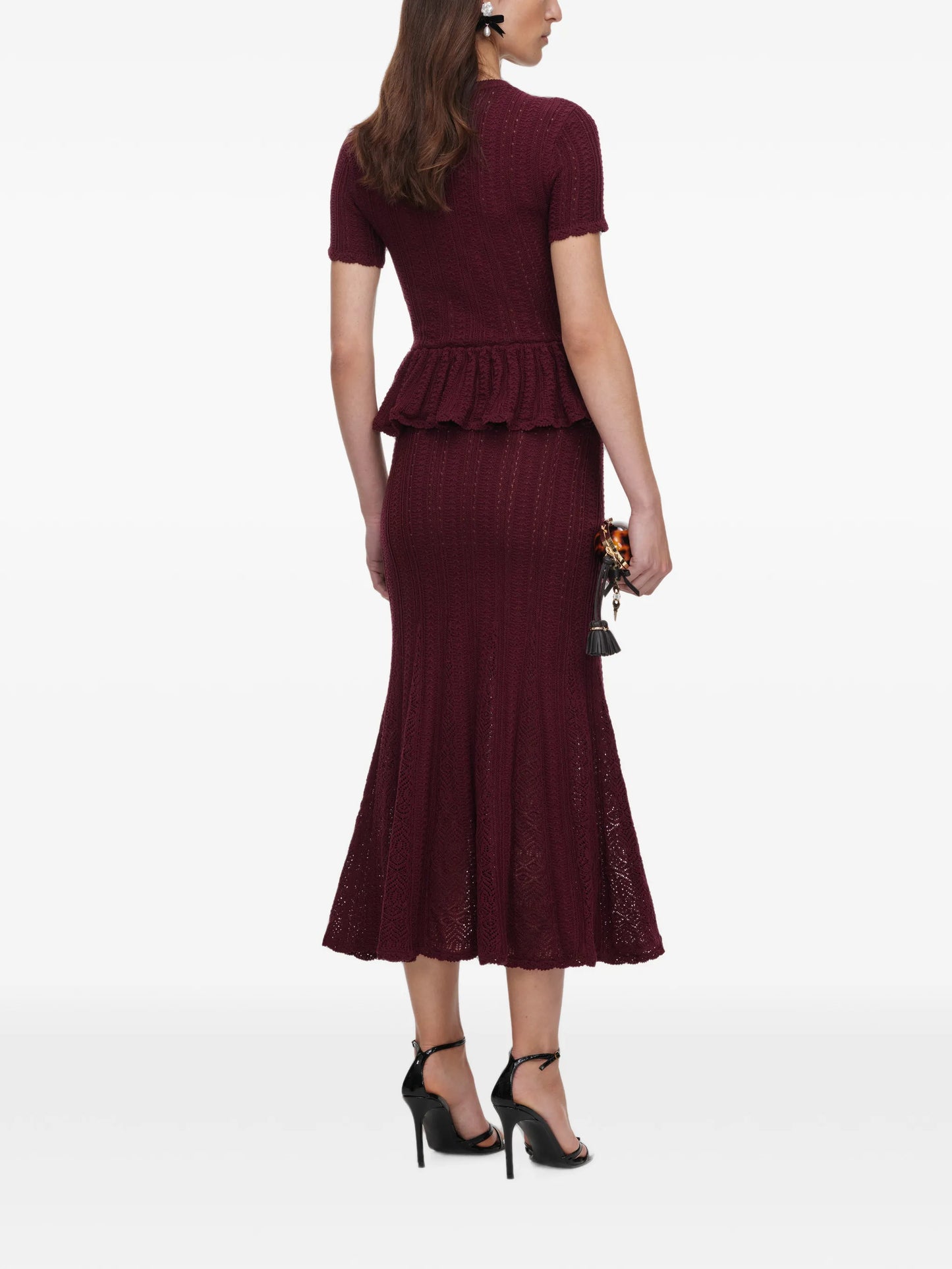peplum pointelle-knit midi dress
